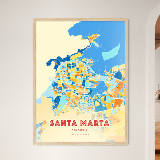 Colorful SANTA MARTA COLOMBIA Fine Art Map Blue Orange