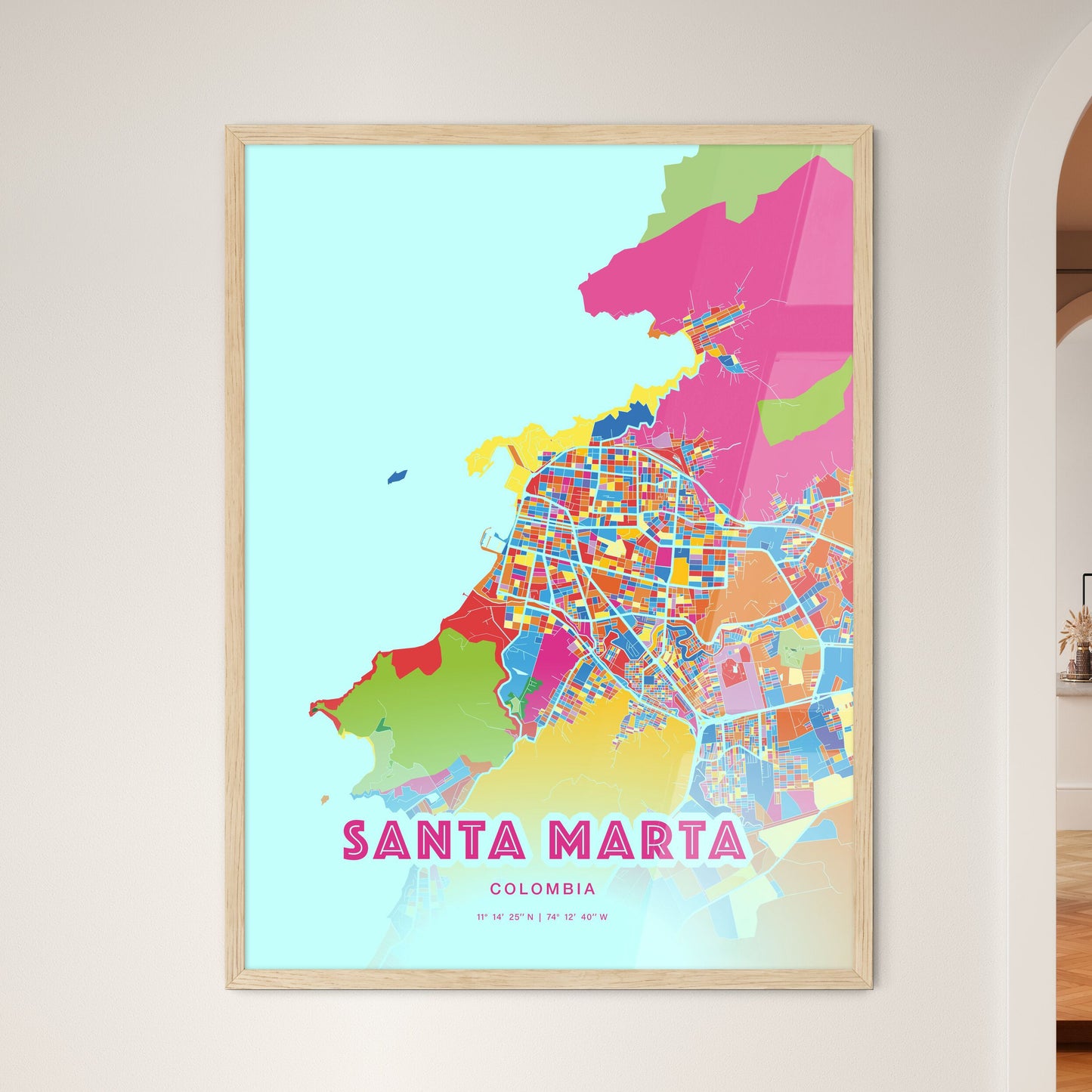 Colorful SANTA MARTA COLOMBIA Fine Art Map Crazy Colors