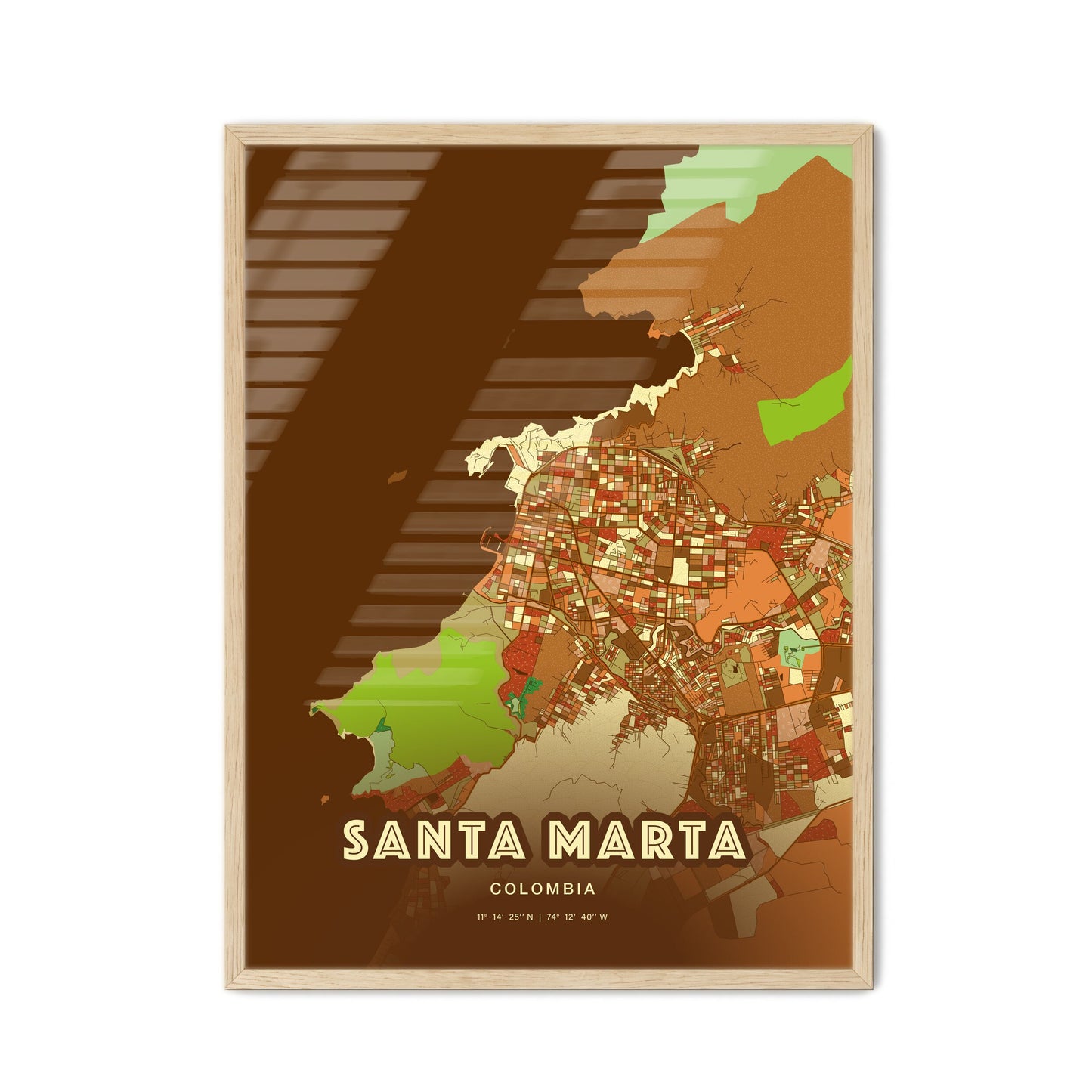 Colorful SANTA MARTA COLOMBIA Fine Art Map Farmhouse