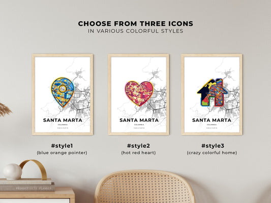 Santa Marta Colombia maps with colorful icons