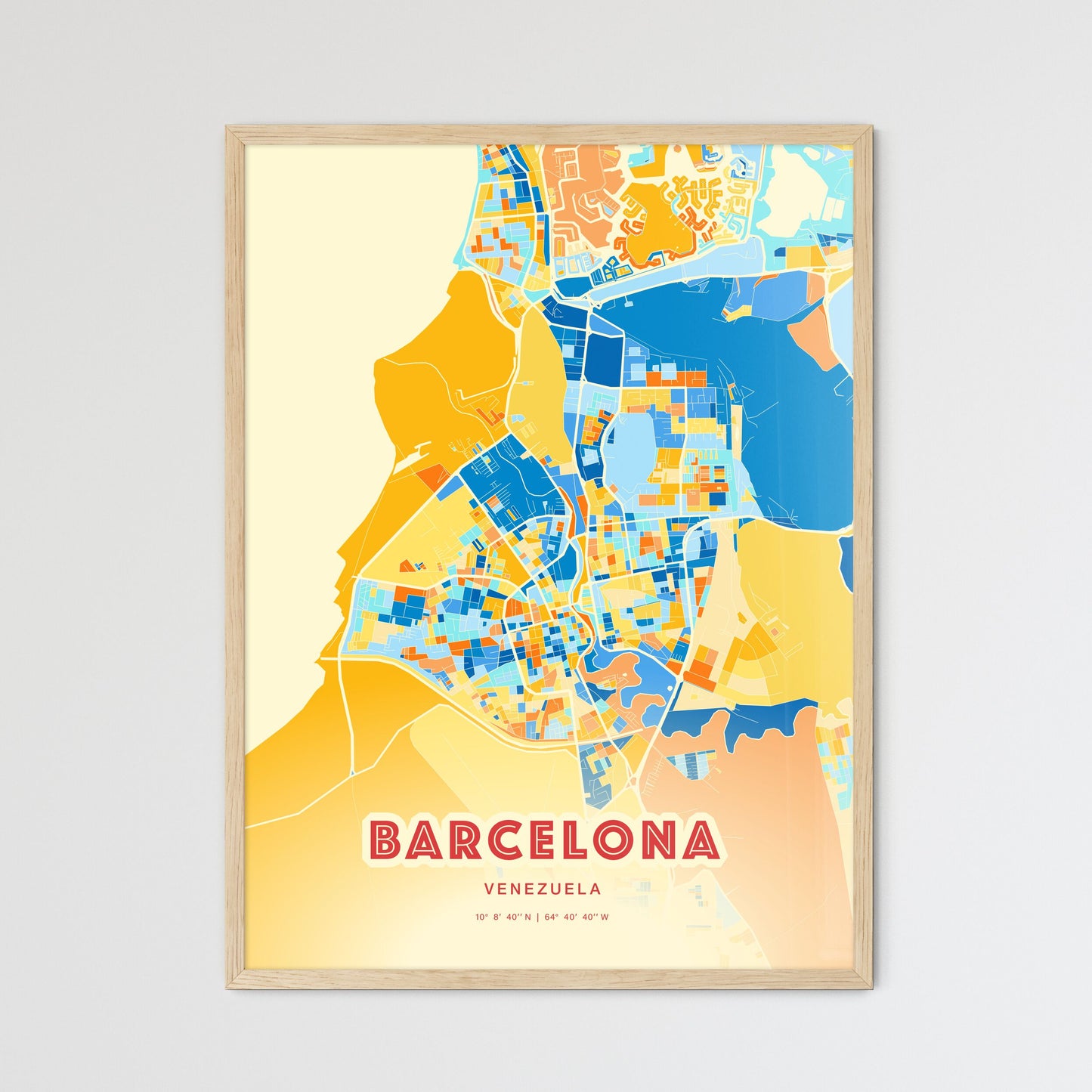 Colorful BARCELONA VENEZUELA Fine Art Map Blue Orange