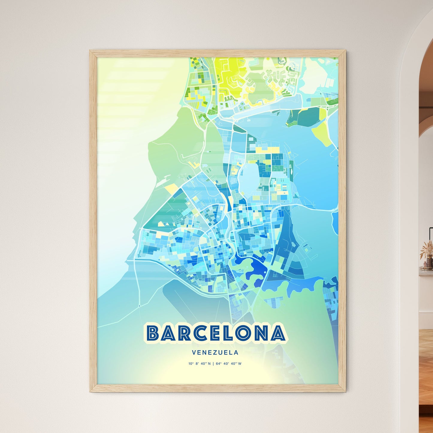 Colorful BARCELONA VENEZUELA Fine Art Map Cool Blue