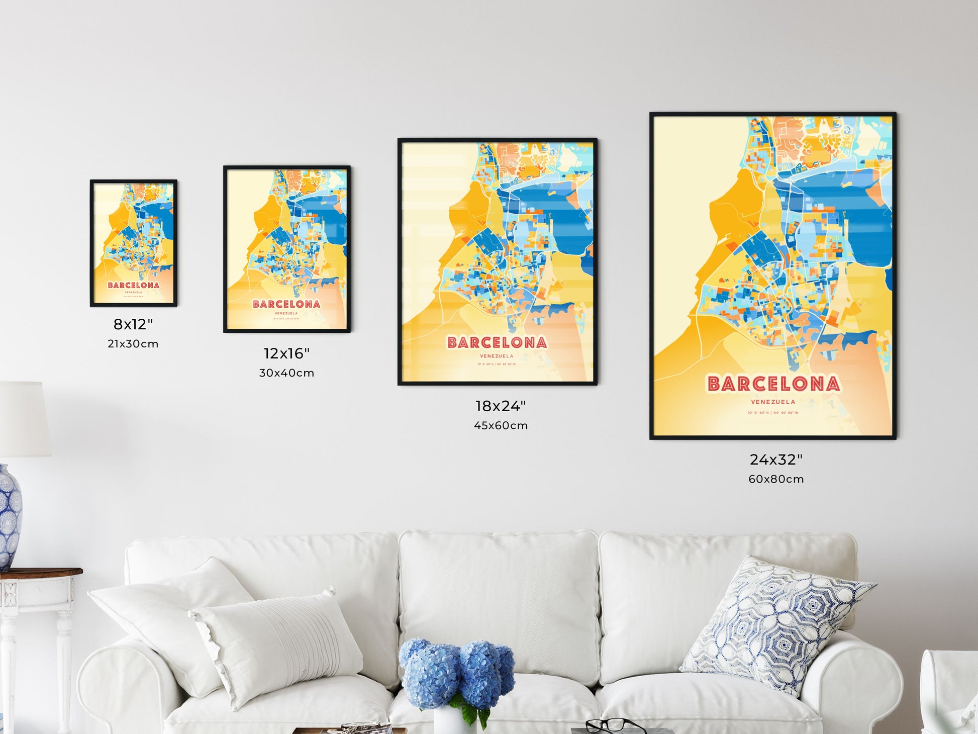 Colorful BARCELONA VENEZUELA Fine Art Map Blue Orange