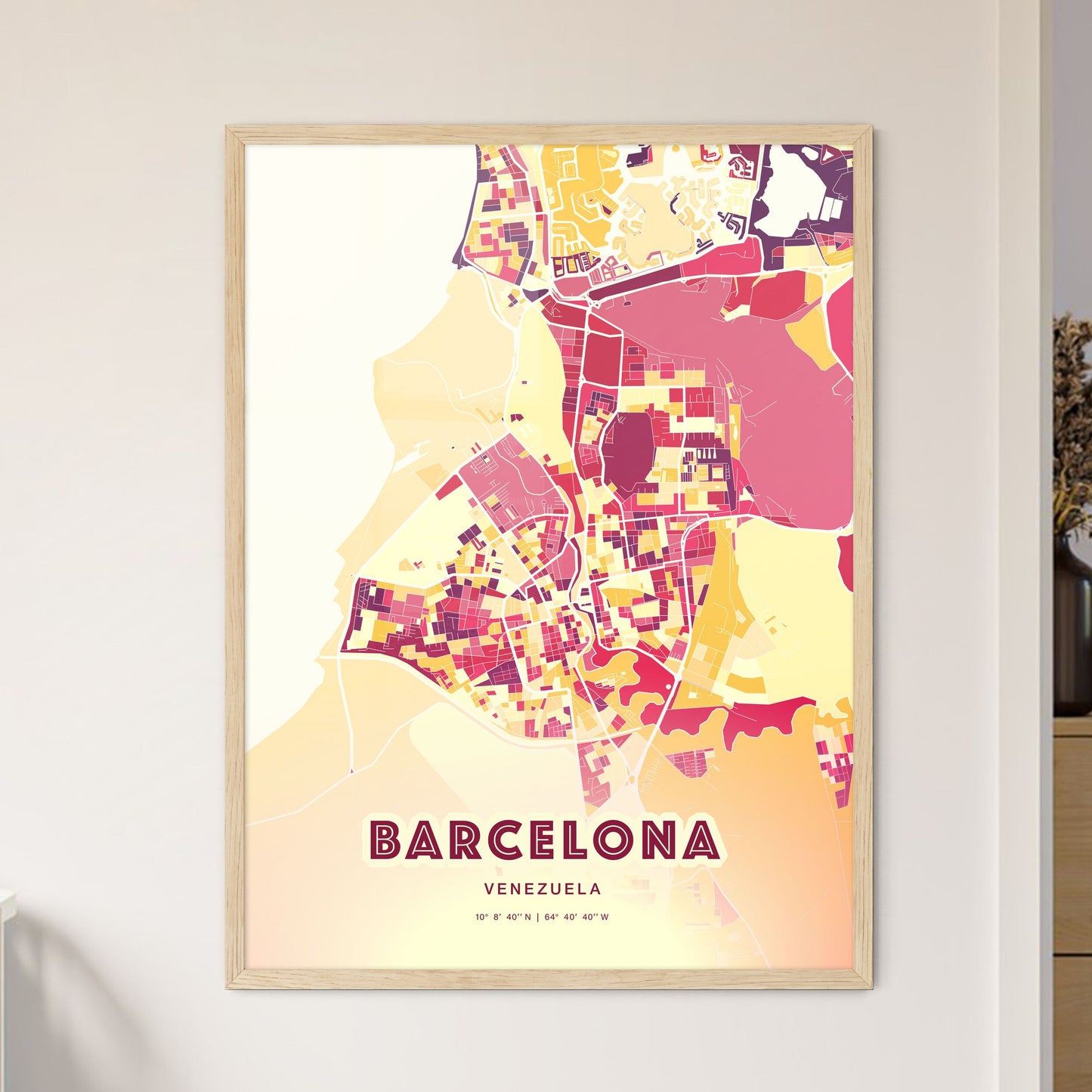 Colorful BARCELONA VENEZUELA Fine Art Map Hot Red