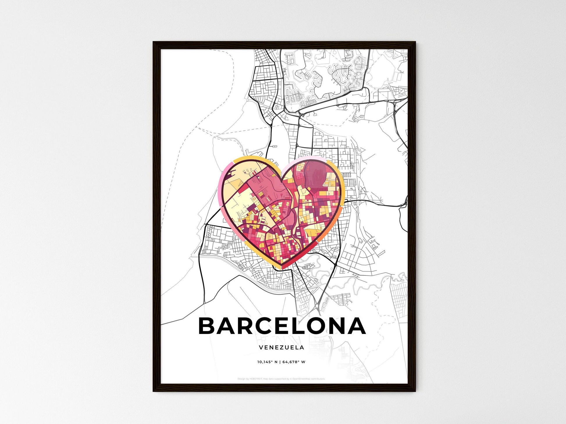 Barcelona Venezuela wedding art map with heart icon
