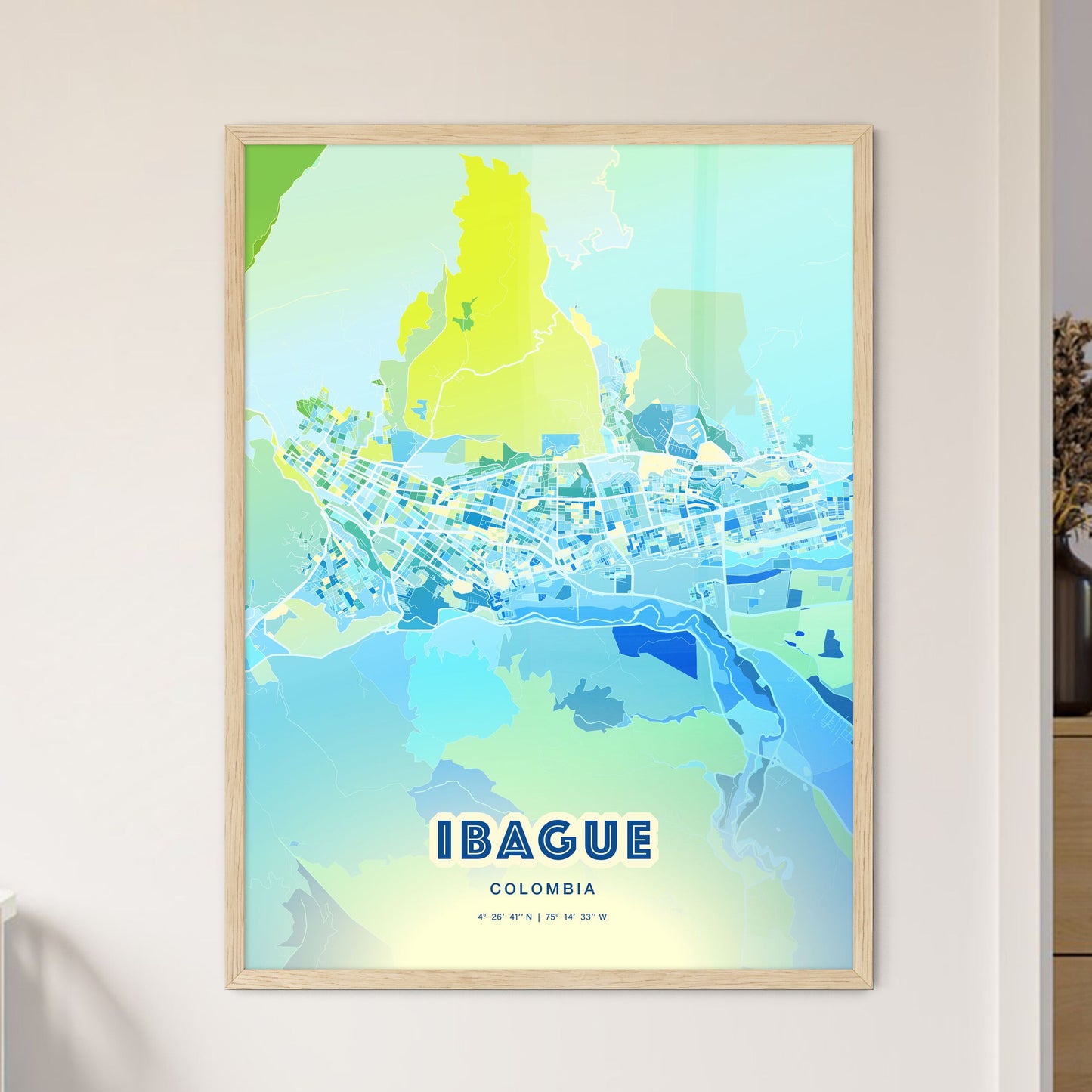 Colorful IBAGUE COLOMBIA Fine Art Map Cool Blue