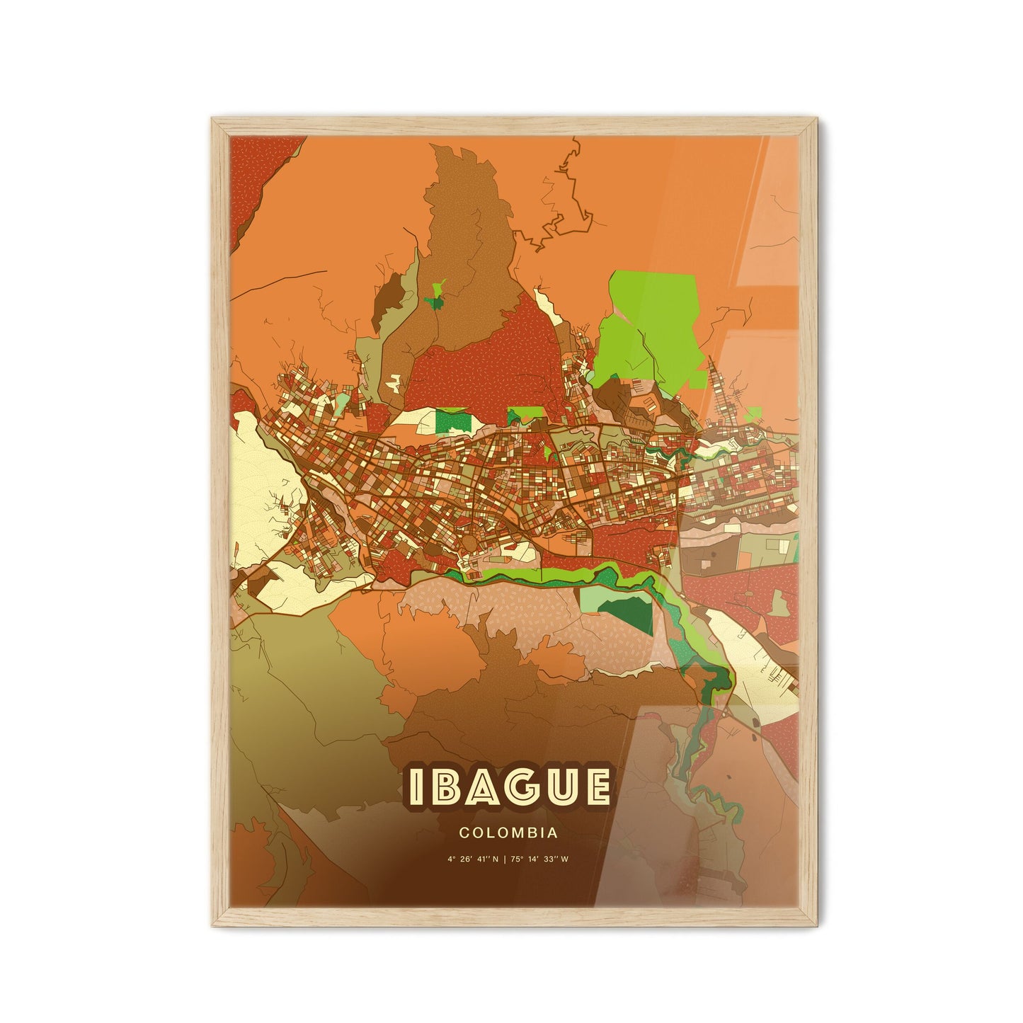 Colorful IBAGUE COLOMBIA Fine Art Map Farmhouse