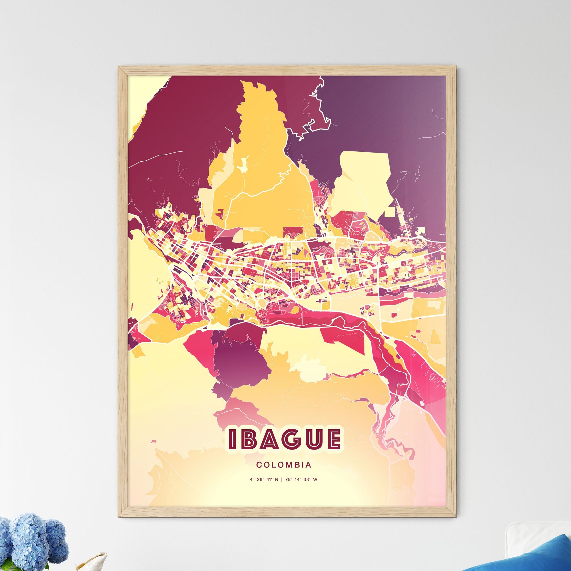 Colorful IBAGUE COLOMBIA Fine Art Map Hot Red