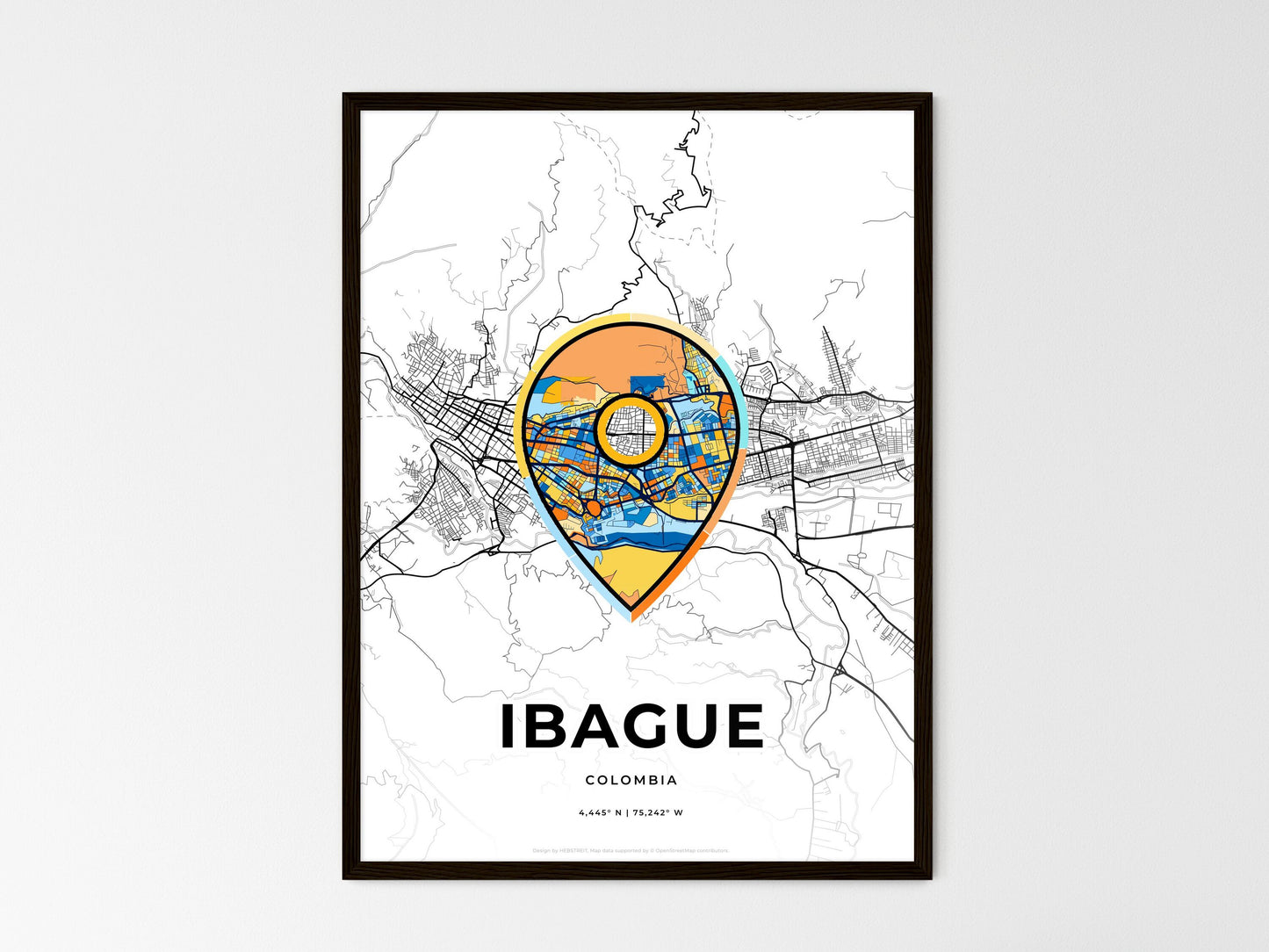 Ibague Colombia wedding art map with pointer icon
