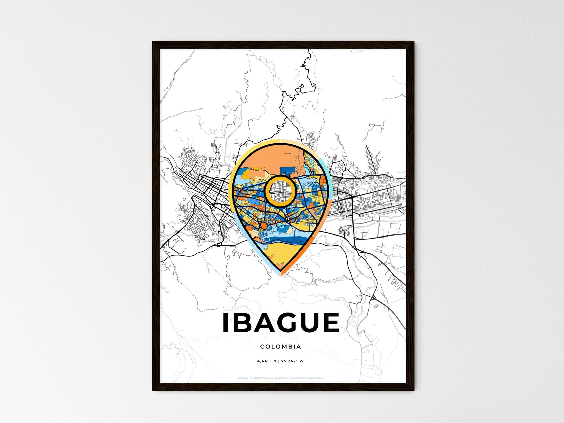 Ibague Colombia wedding art map with pointer icon