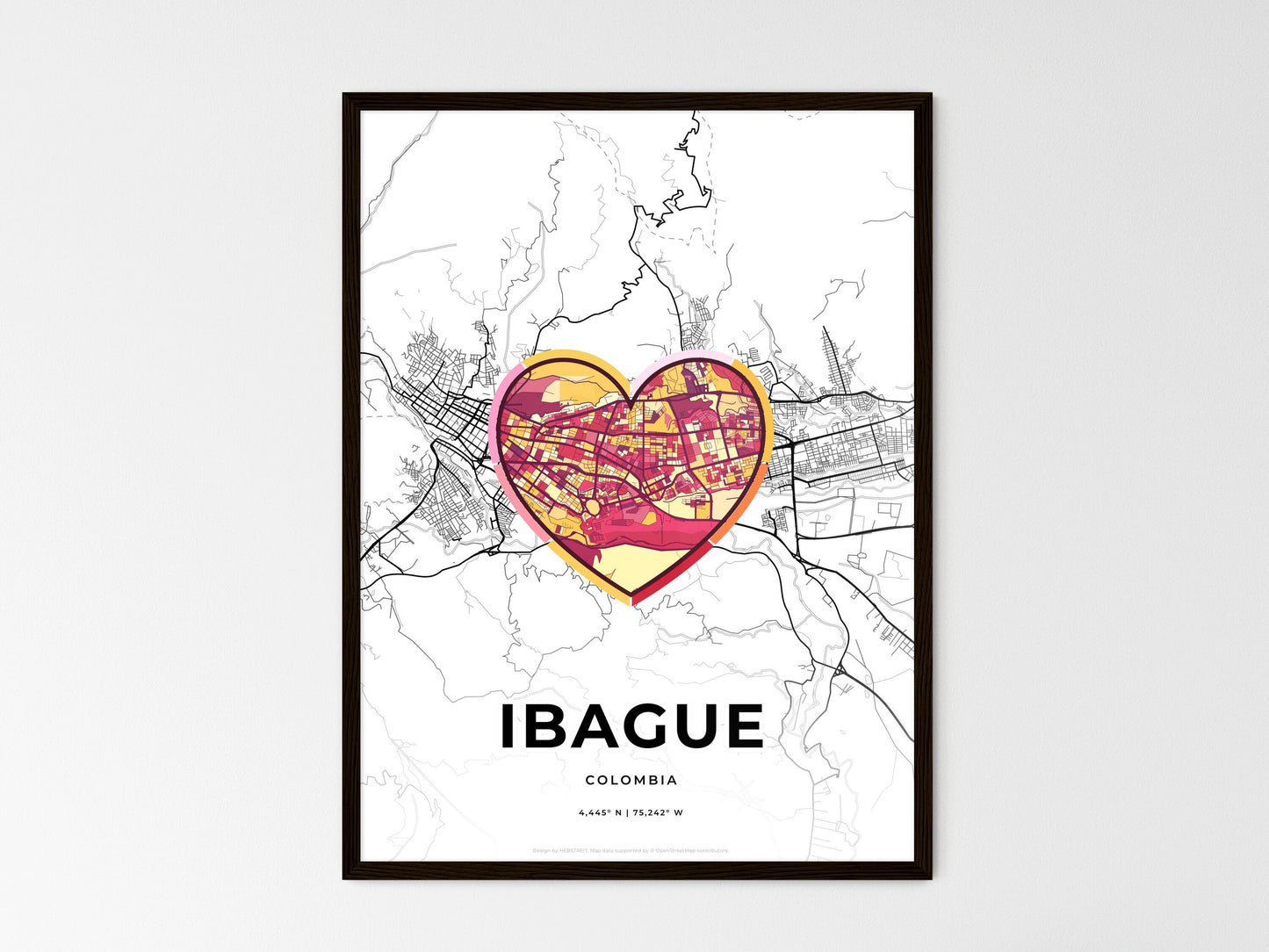 Ibague Colombia wedding art map with heart icon