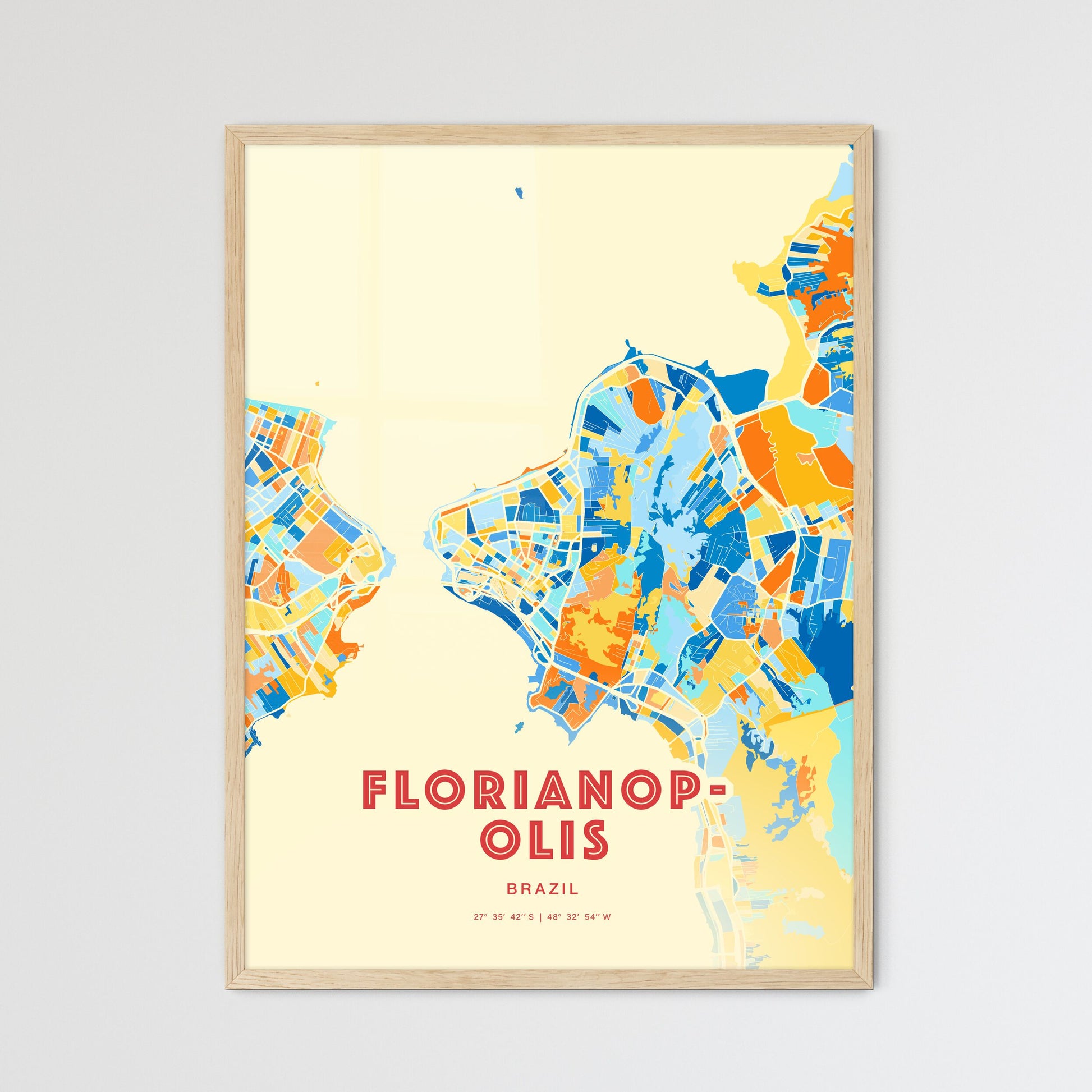 Colorful FLORIANOPOLIS BRAZIL Fine Art Map Blue Orange