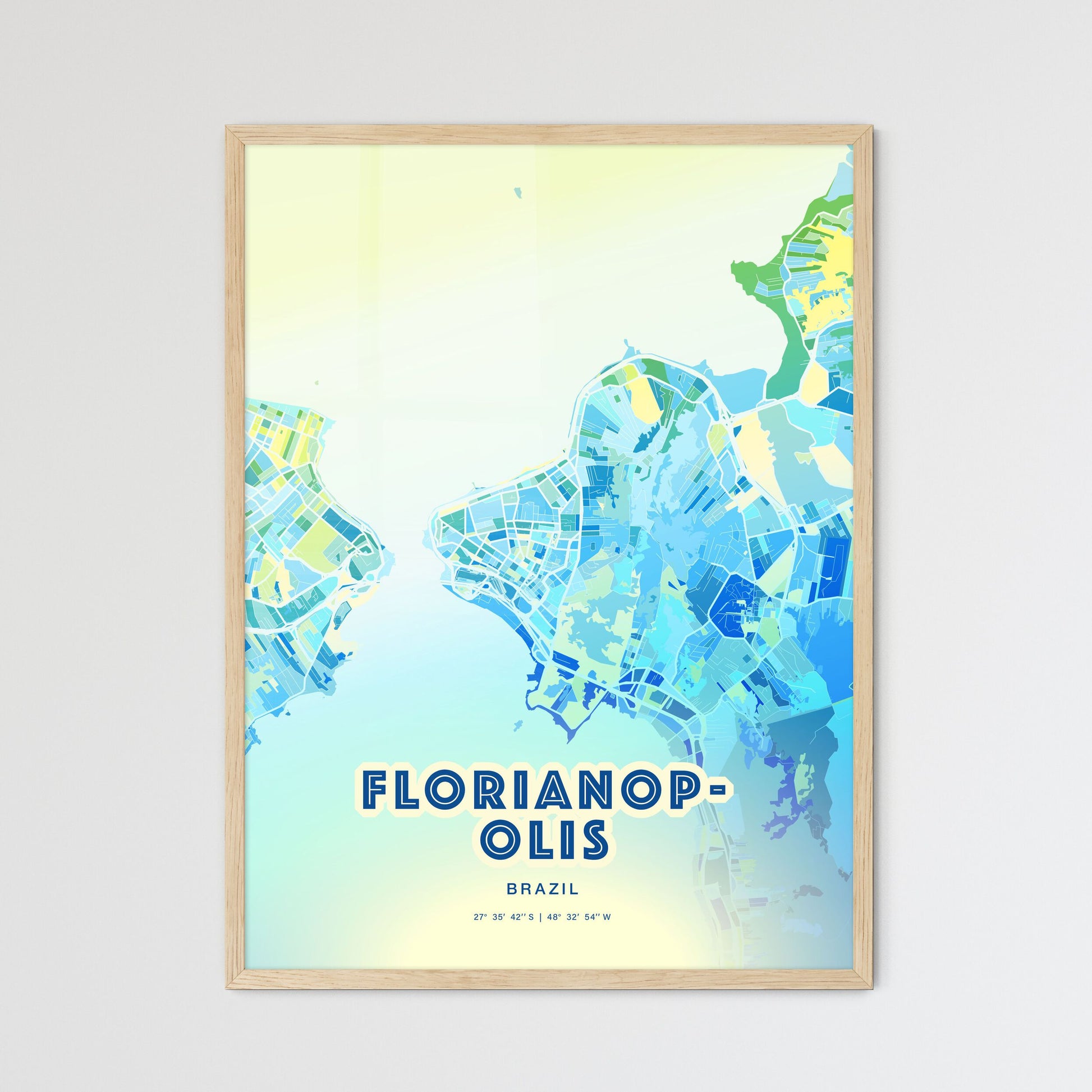 Colorful FLORIANOPOLIS BRAZIL Fine Art Map Cool Blue