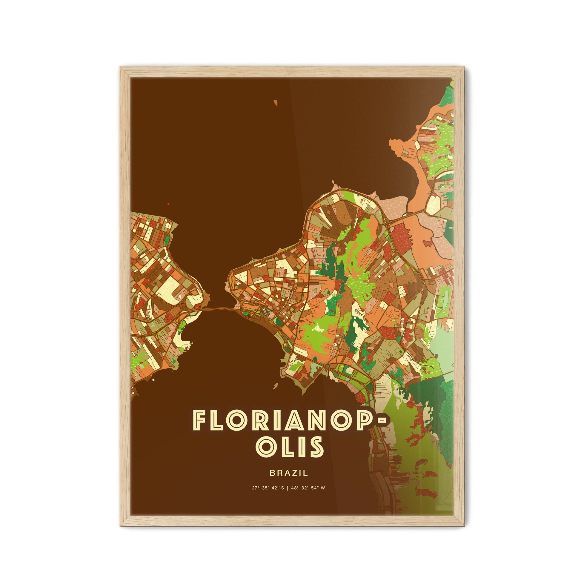 Colorful FLORIANOPOLIS BRAZIL Fine Art Map Farmhouse