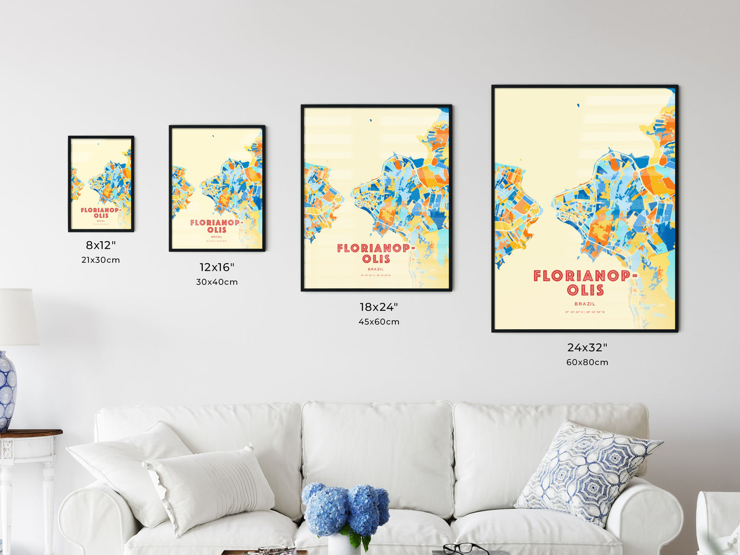 Colorful FLORIANOPOLIS BRAZIL Fine Art Map Blue Orange