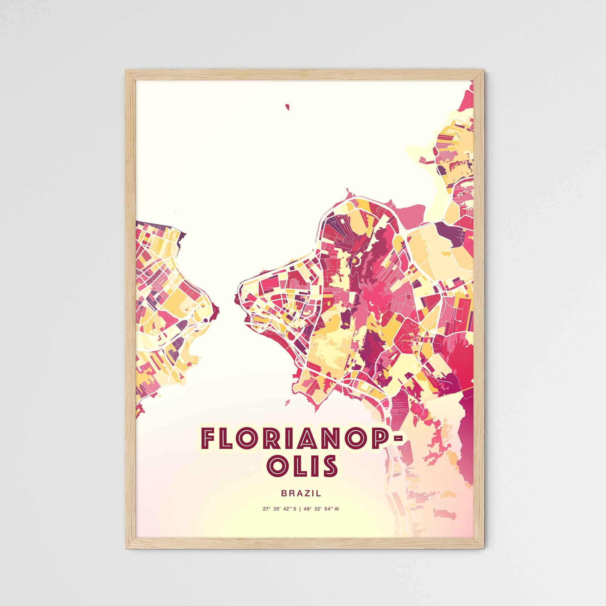 Colorful FLORIANOPOLIS BRAZIL Fine Art Map Hot Red