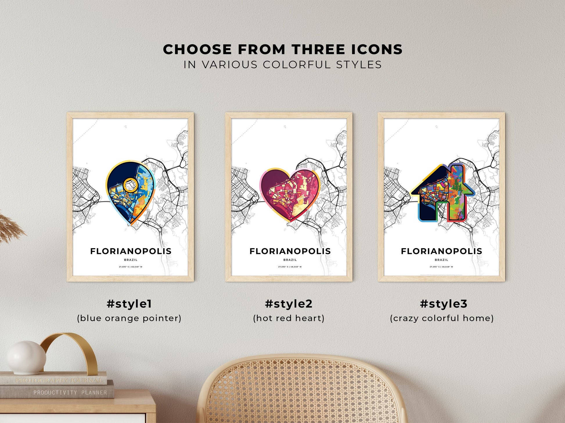 Florianopolis Brazil maps with colorful icons