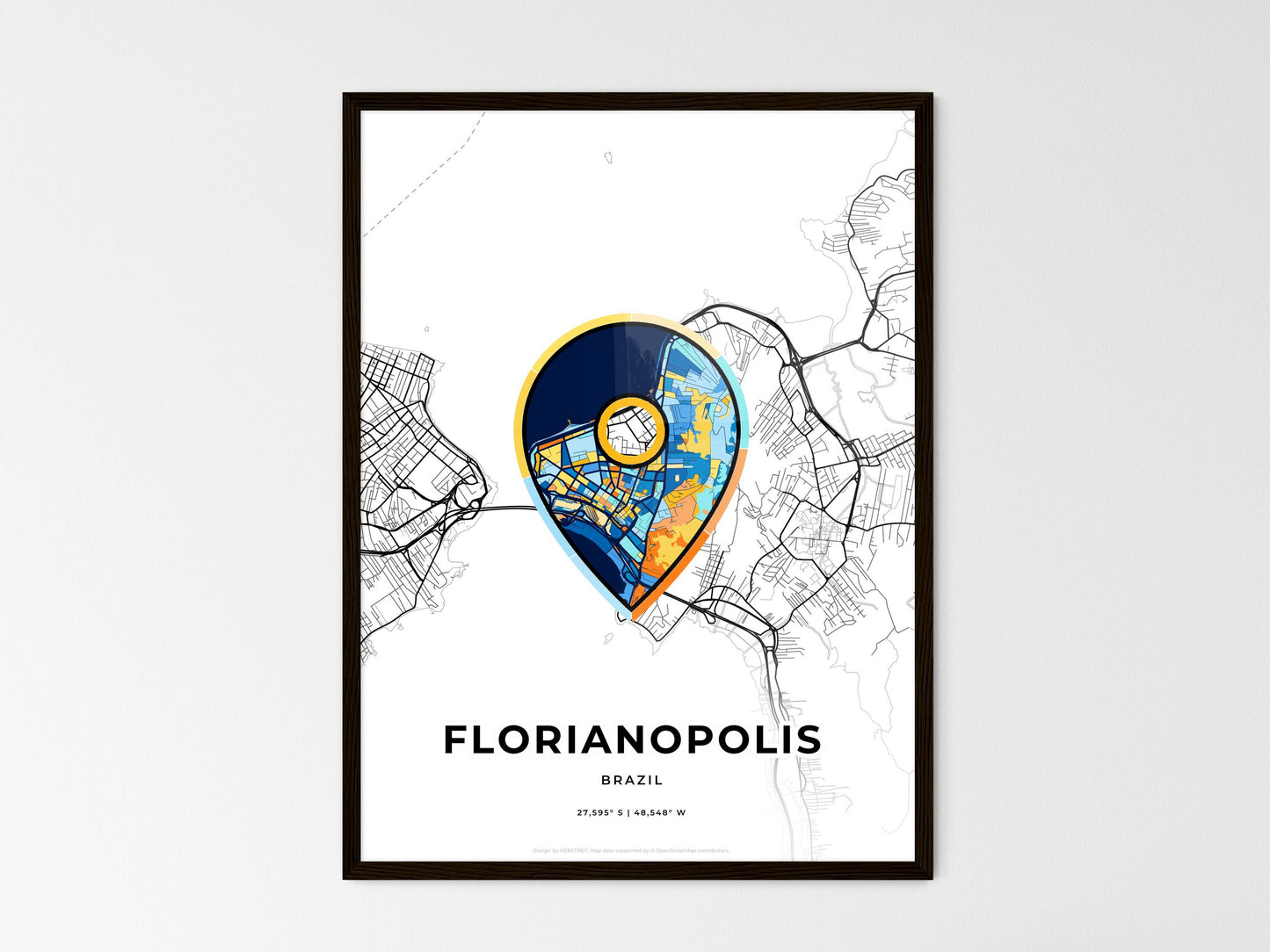 Florianopolis Brazil wedding art map with pointer icon