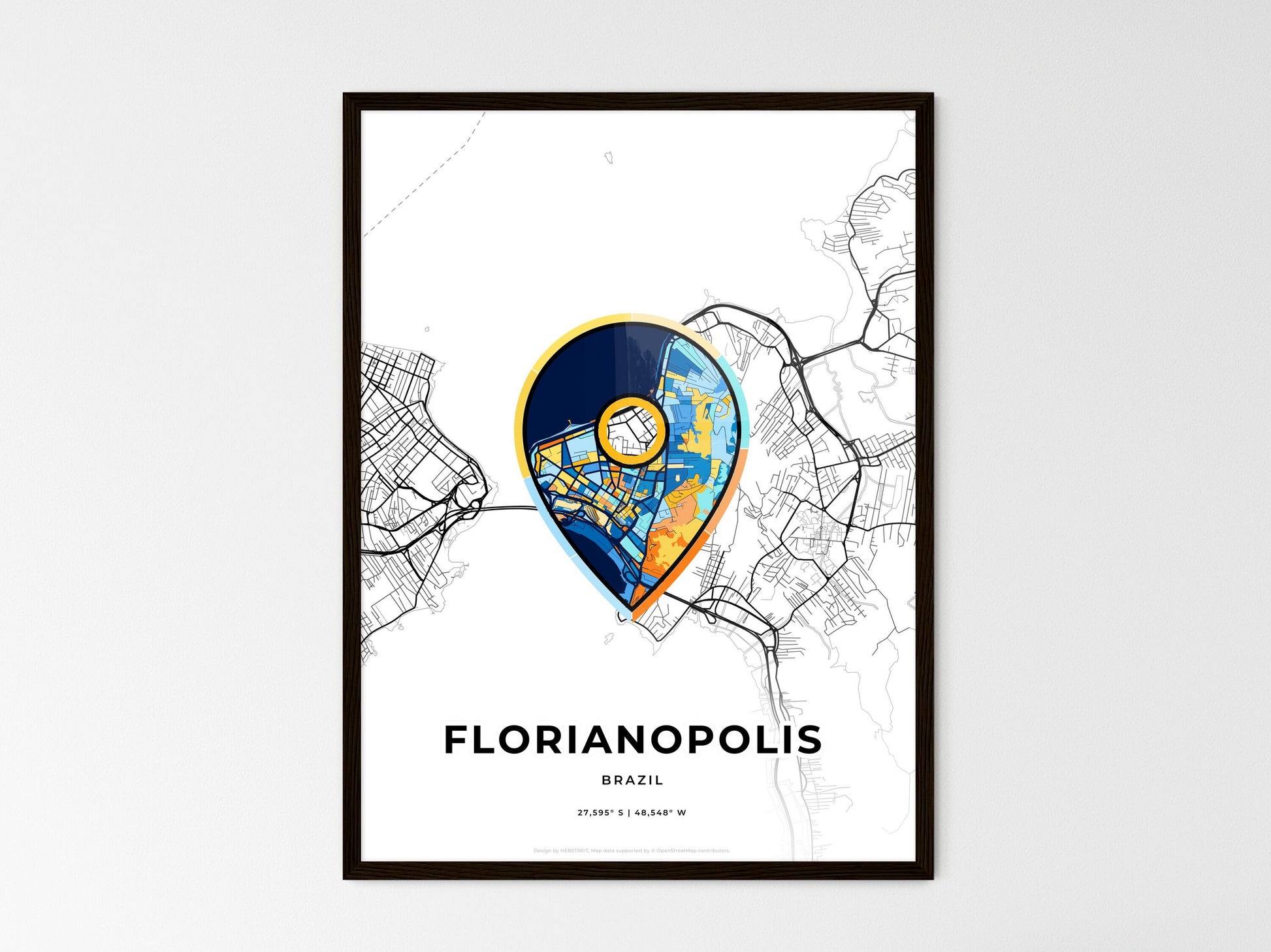 Florianopolis Brazil wedding art map with pointer icon