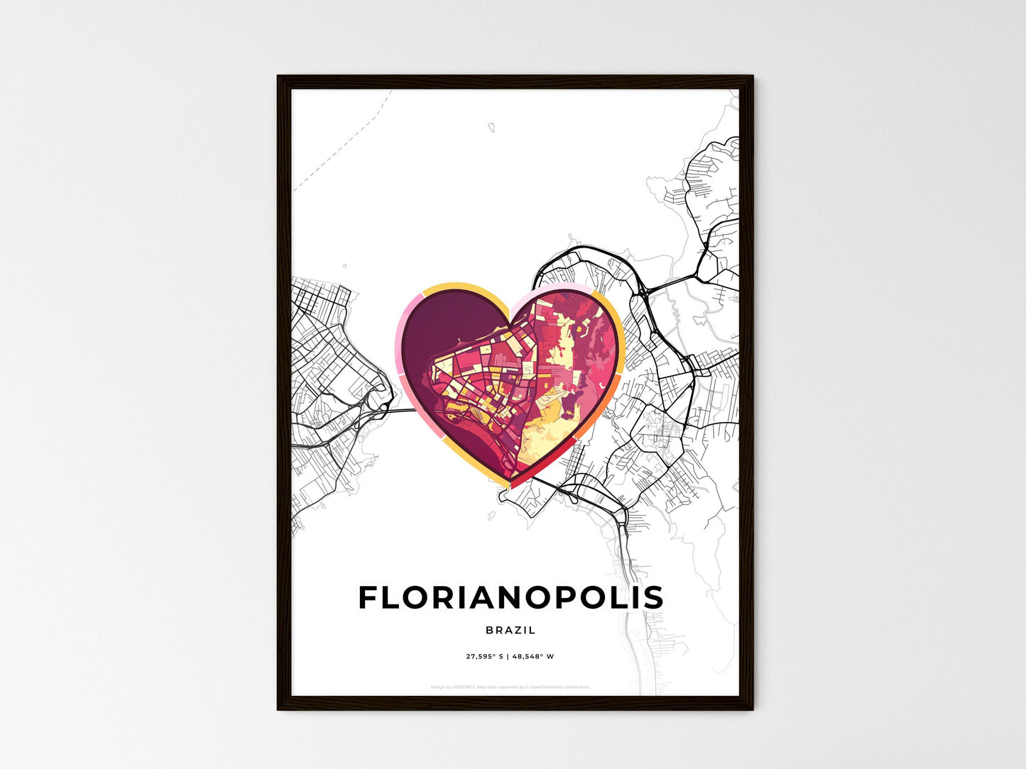 Florianopolis Brazil wedding art map with heart icon