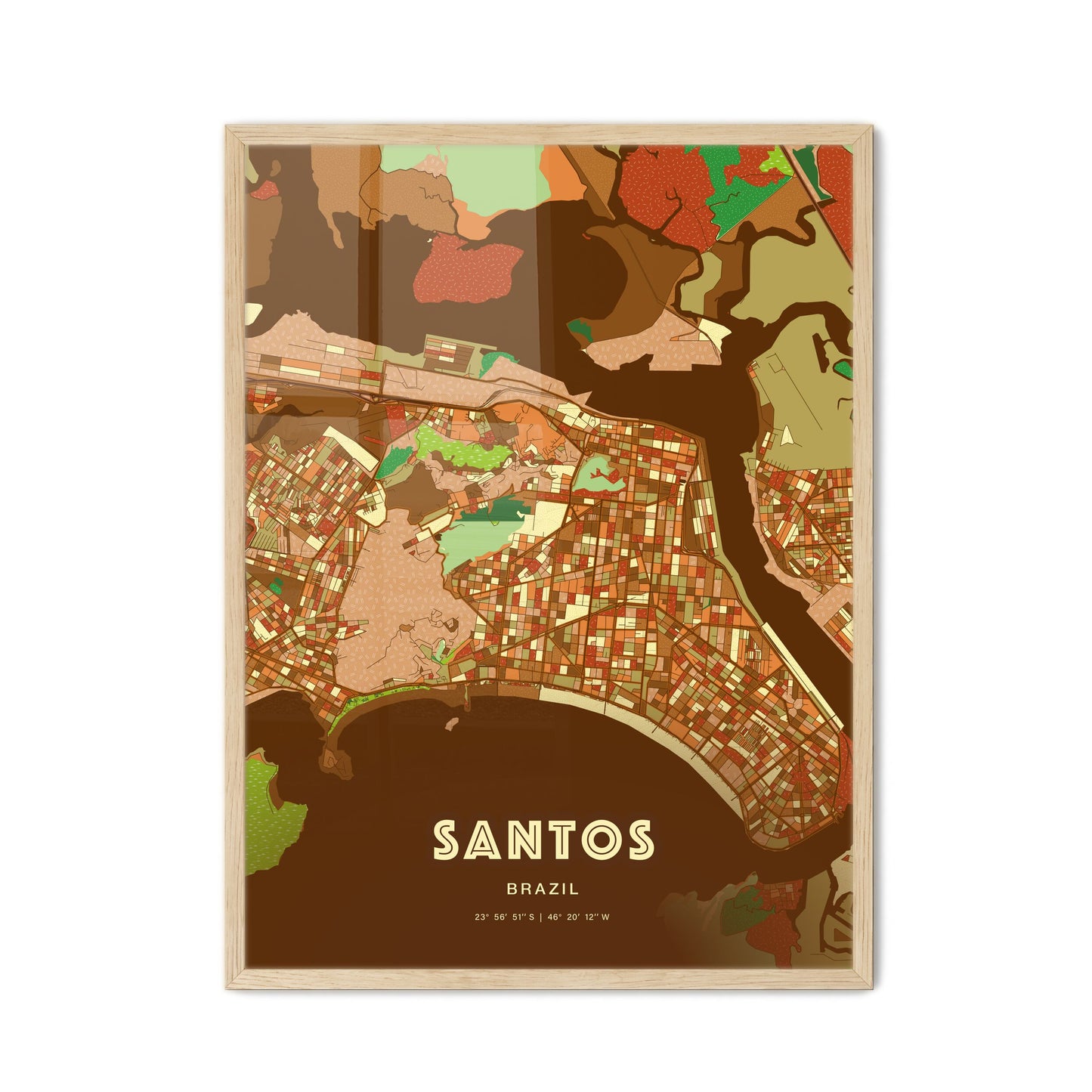 Colorful SANTOS BRAZIL Fine Art Map Farmhouse