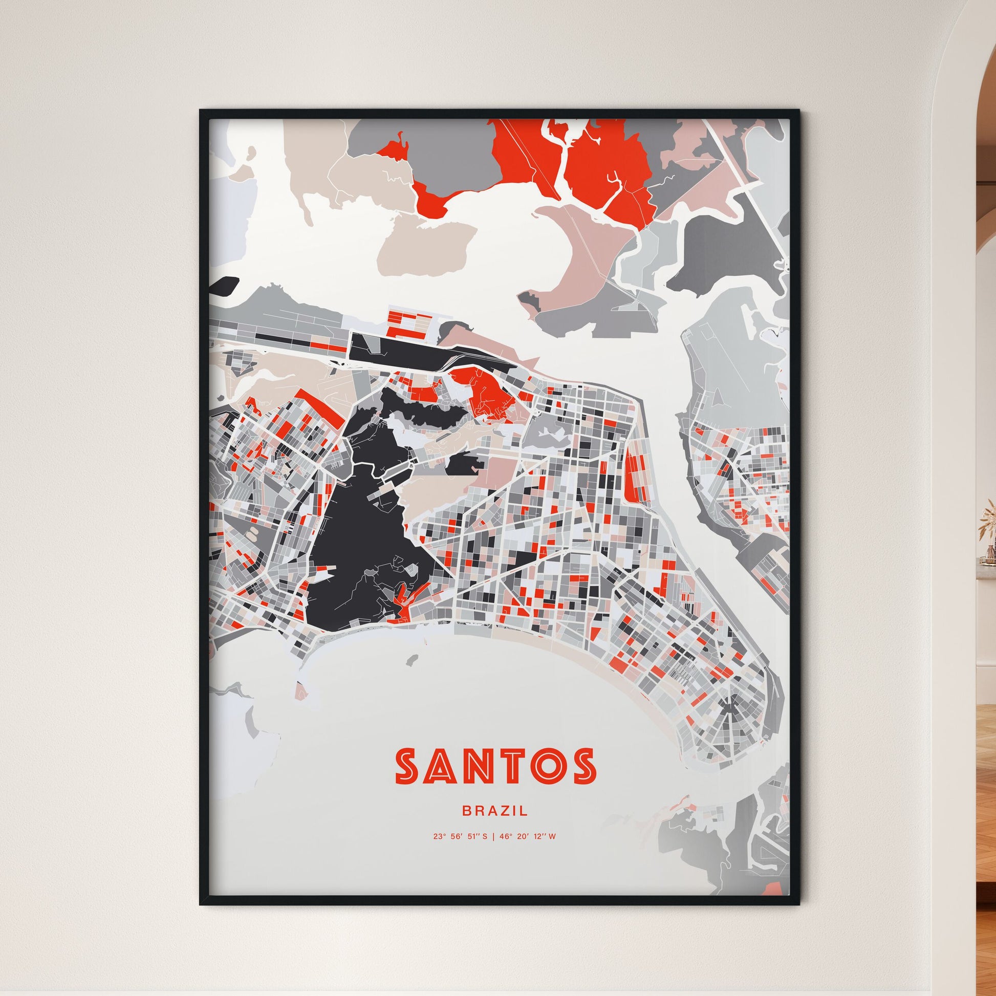 Colorful SANTOS BRAZIL Fine Art Map Modern