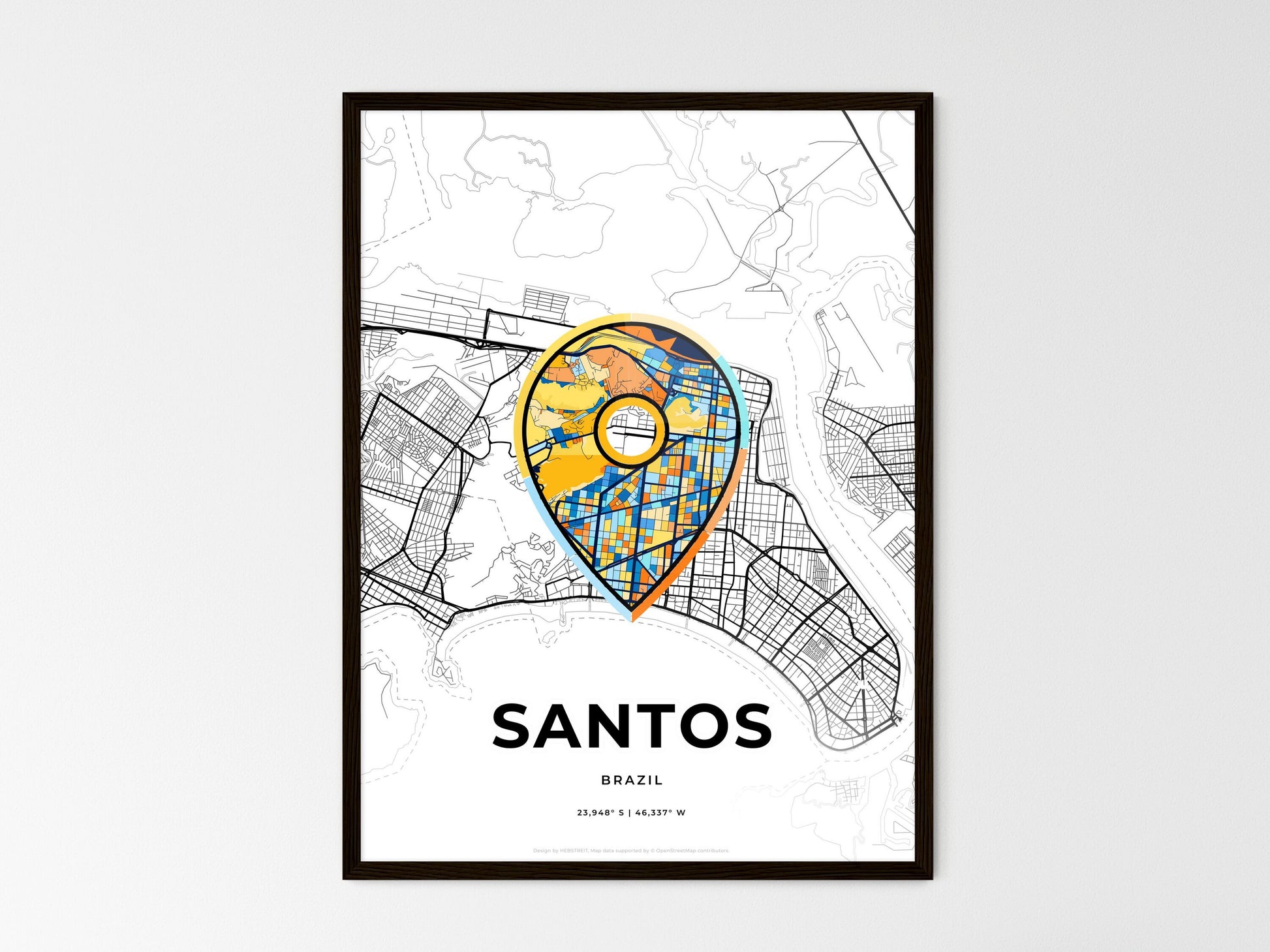 Santos Brazil wedding art map with pointer icon