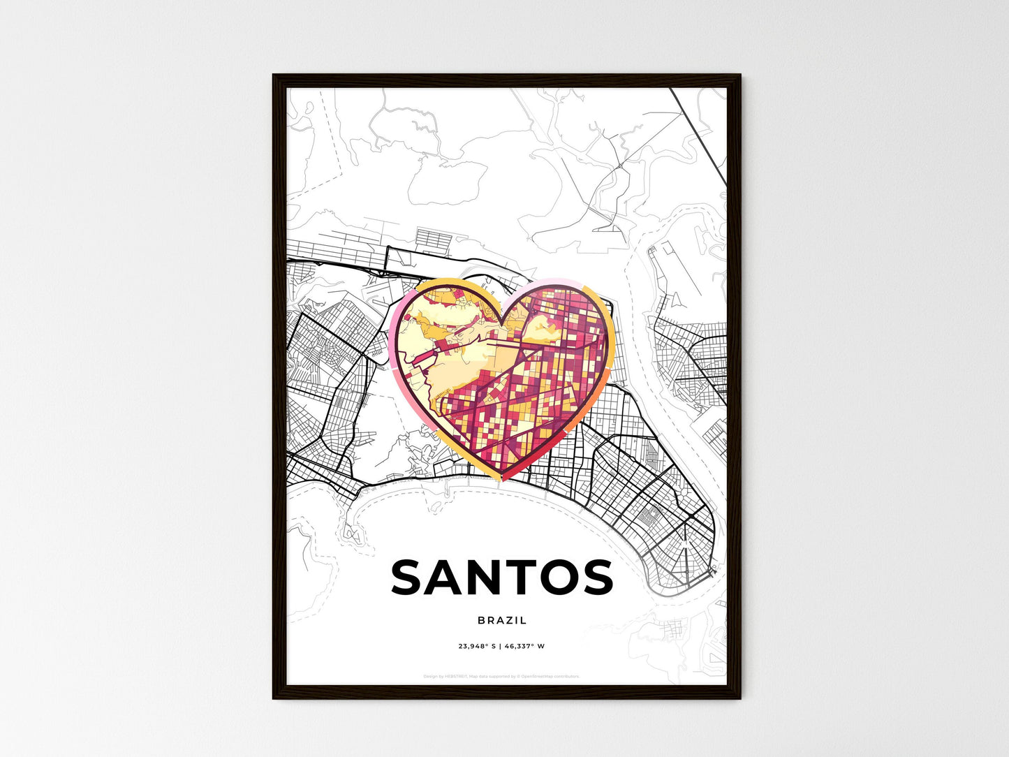Santos Brazil wedding art map with heart icon