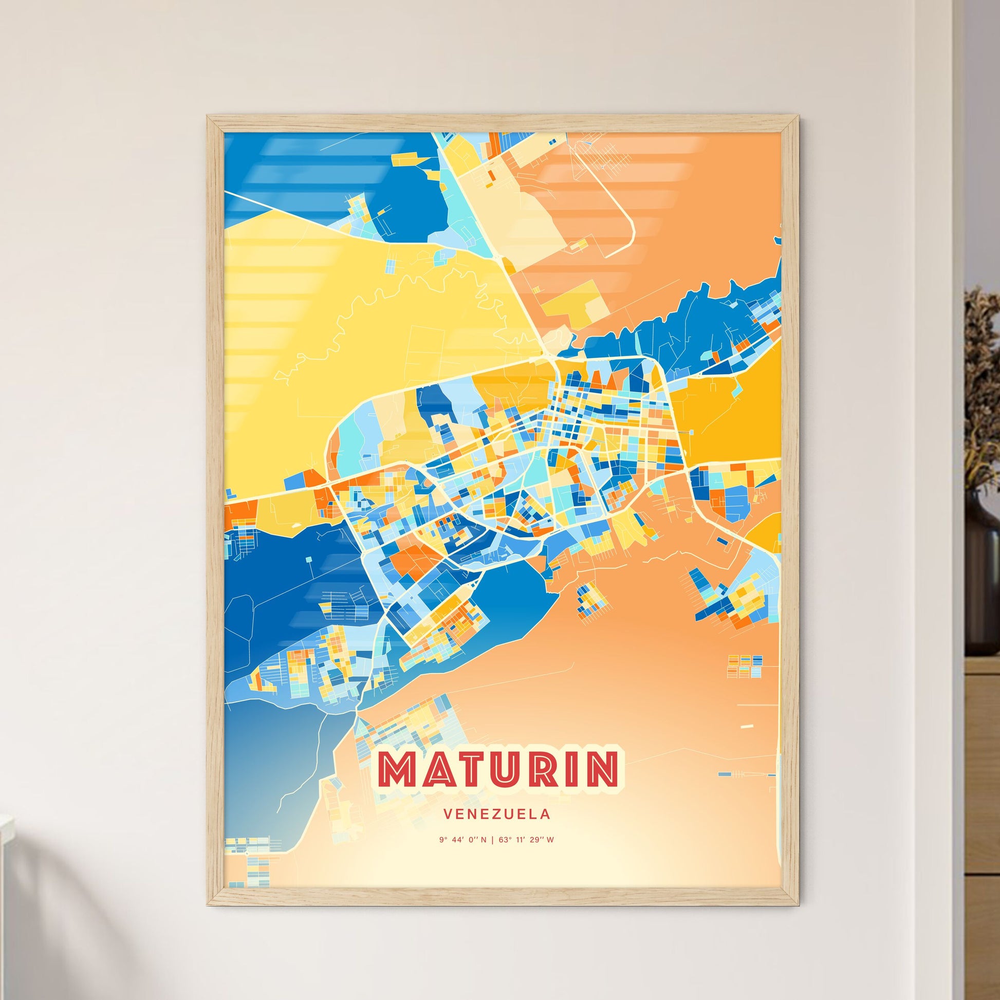 Colorful MATURIN VENEZUELA Fine Art Map Blue Orange