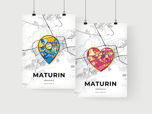 MATURIN VENEZUELA minimal art map with a colorful icon. Where it all began, Couple map gift.