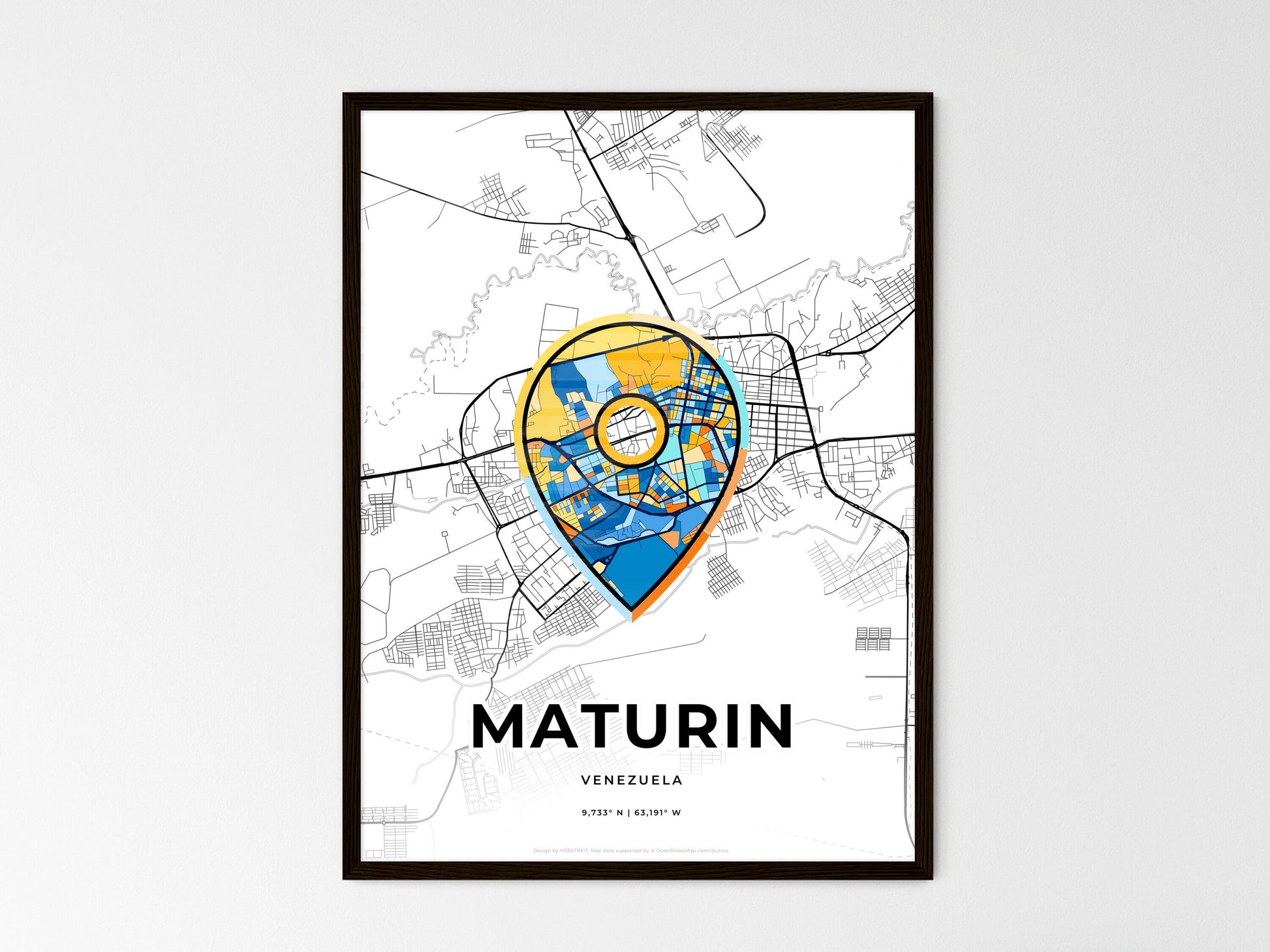 MATURIN VENEZUELA minimal art map with a colorful icon. Where it all began, Couple map gift. Style 1