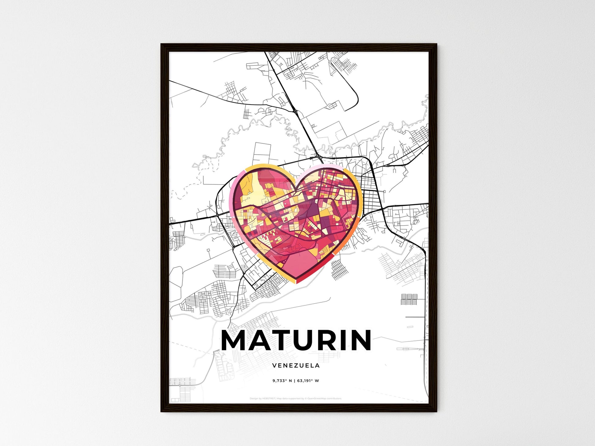 MATURIN VENEZUELA minimal art map with a colorful icon. Where it all began, Couple map gift. Style 2