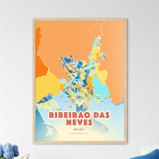 Colorful RIBEIRAO DAS NEVES BRAZIL Fine Art Map Blue Orange