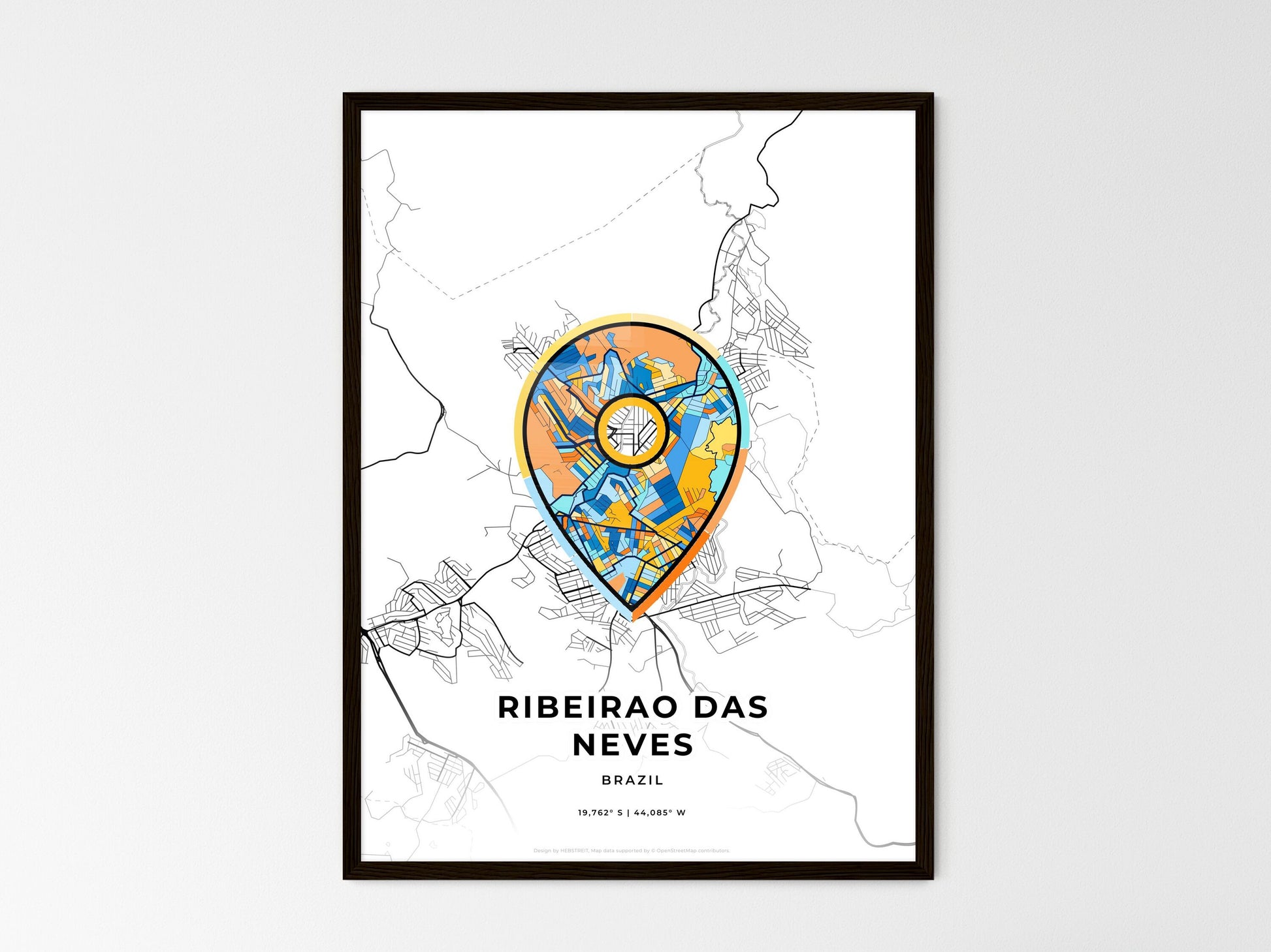 Ribeirao Das Neves Brazil wedding art map with pointer icon