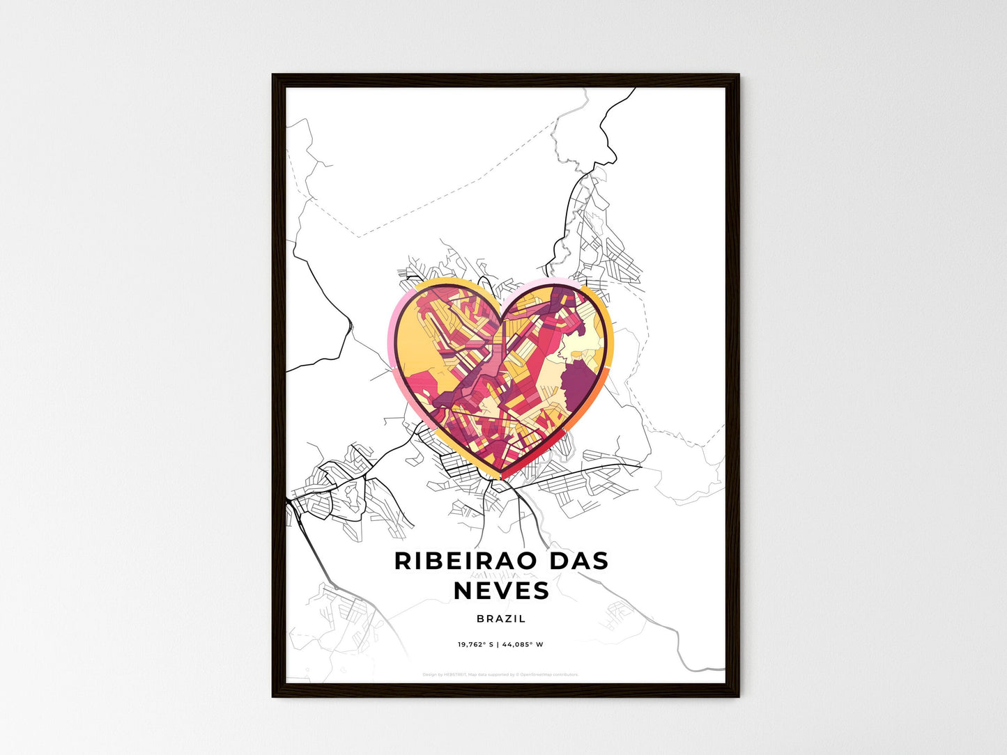 Ribeirao Das Neves Brazil wedding art map with heart icon