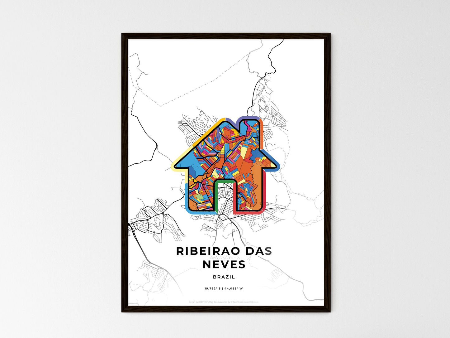 Ribeirao Das Neves Brazil wedding art map with home icon