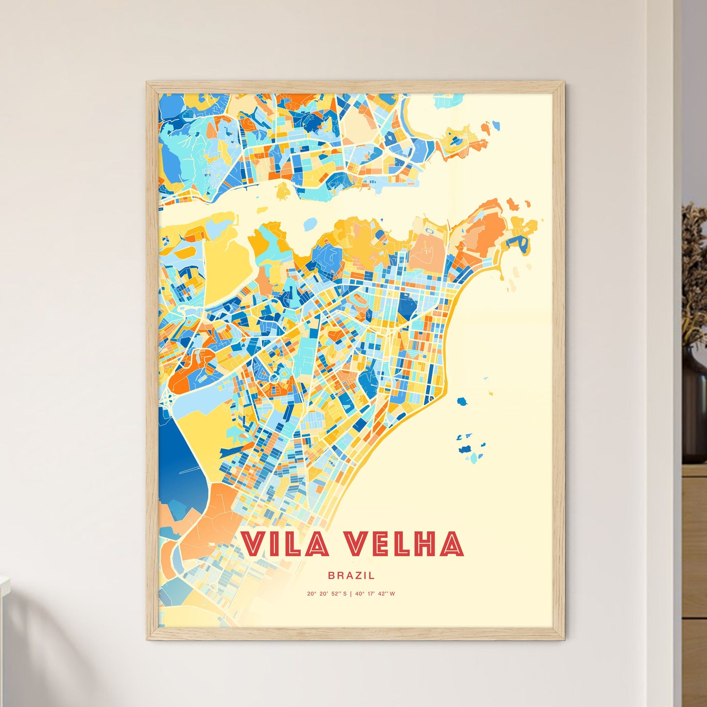 Colorful VILA VELHA BRAZIL Fine Art Map Blue Orange