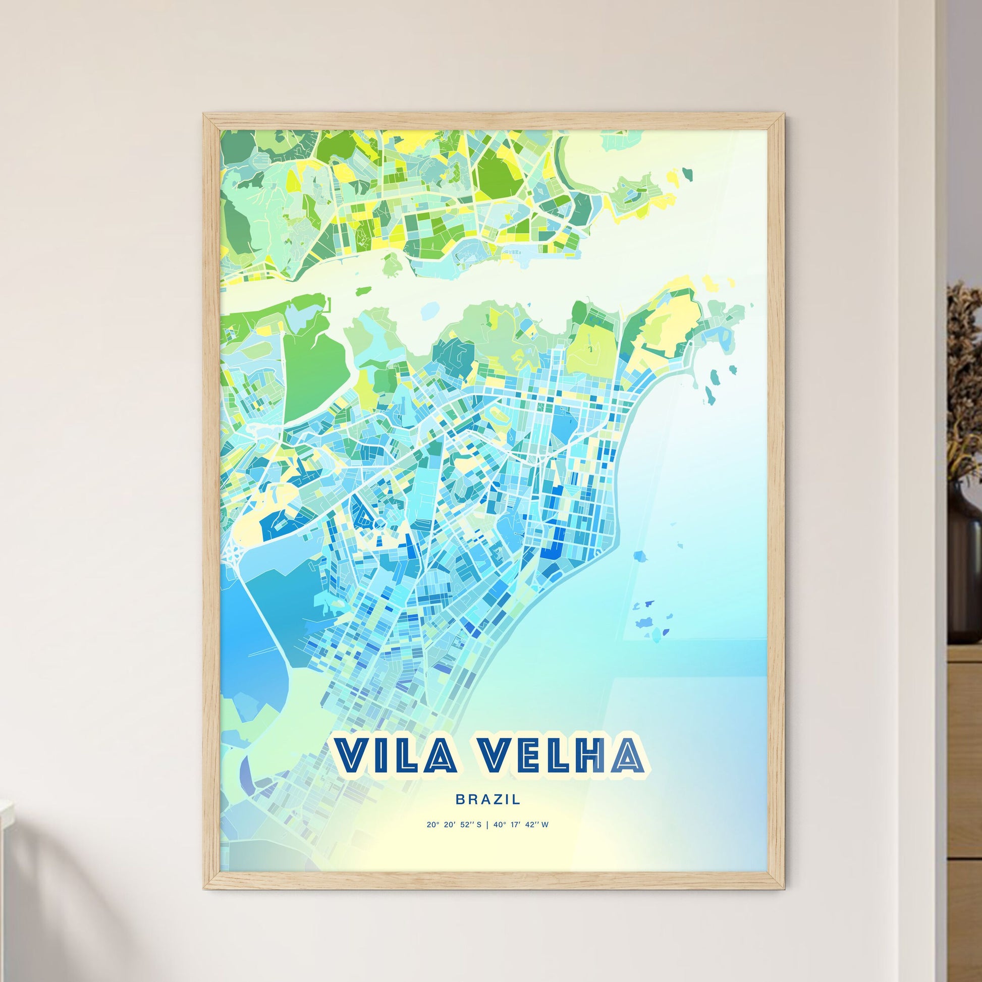 Colorful VILA VELHA BRAZIL Fine Art Map Cool Blue