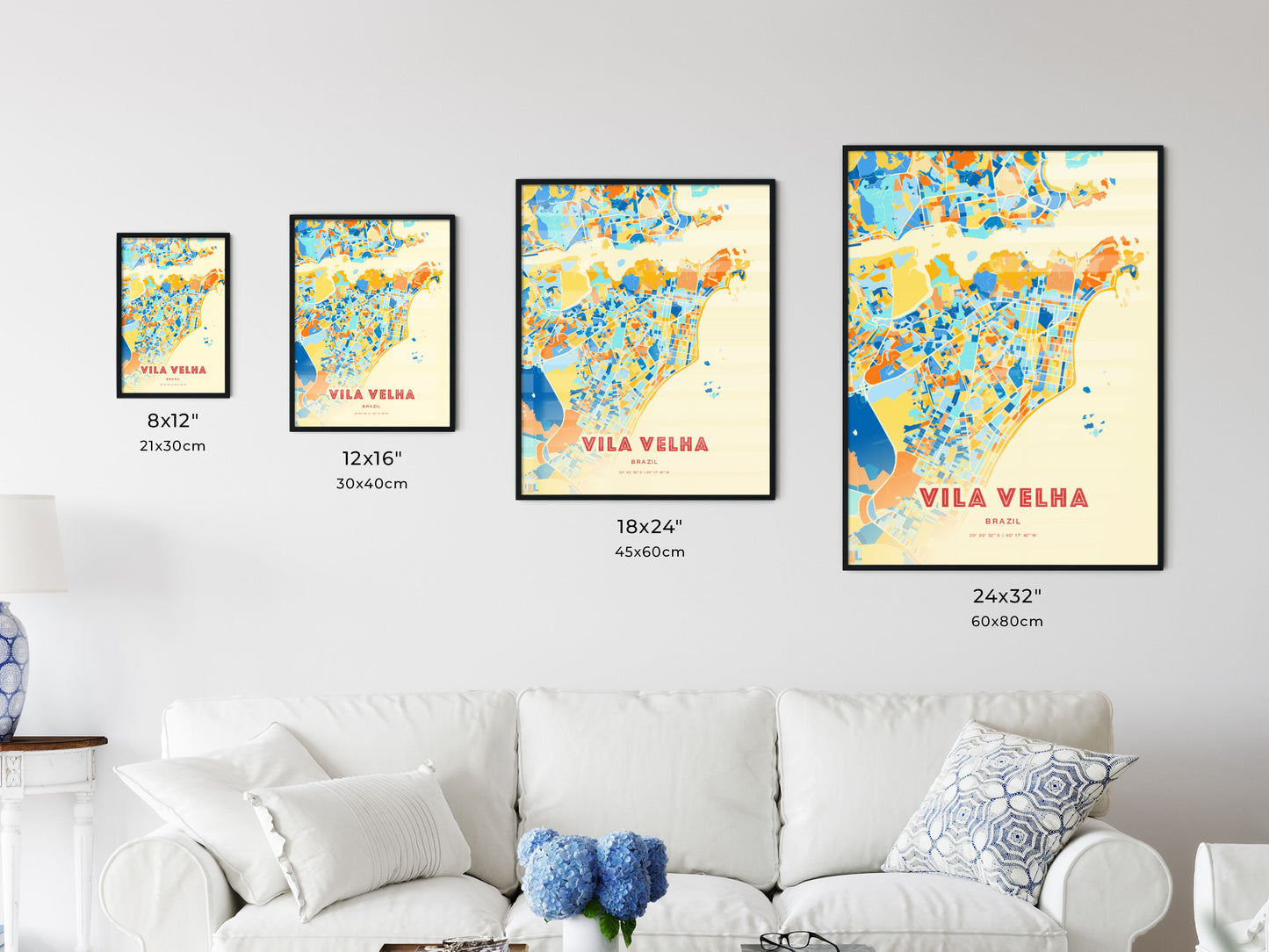 Colorful VILA VELHA BRAZIL Fine Art Map Blue Orange