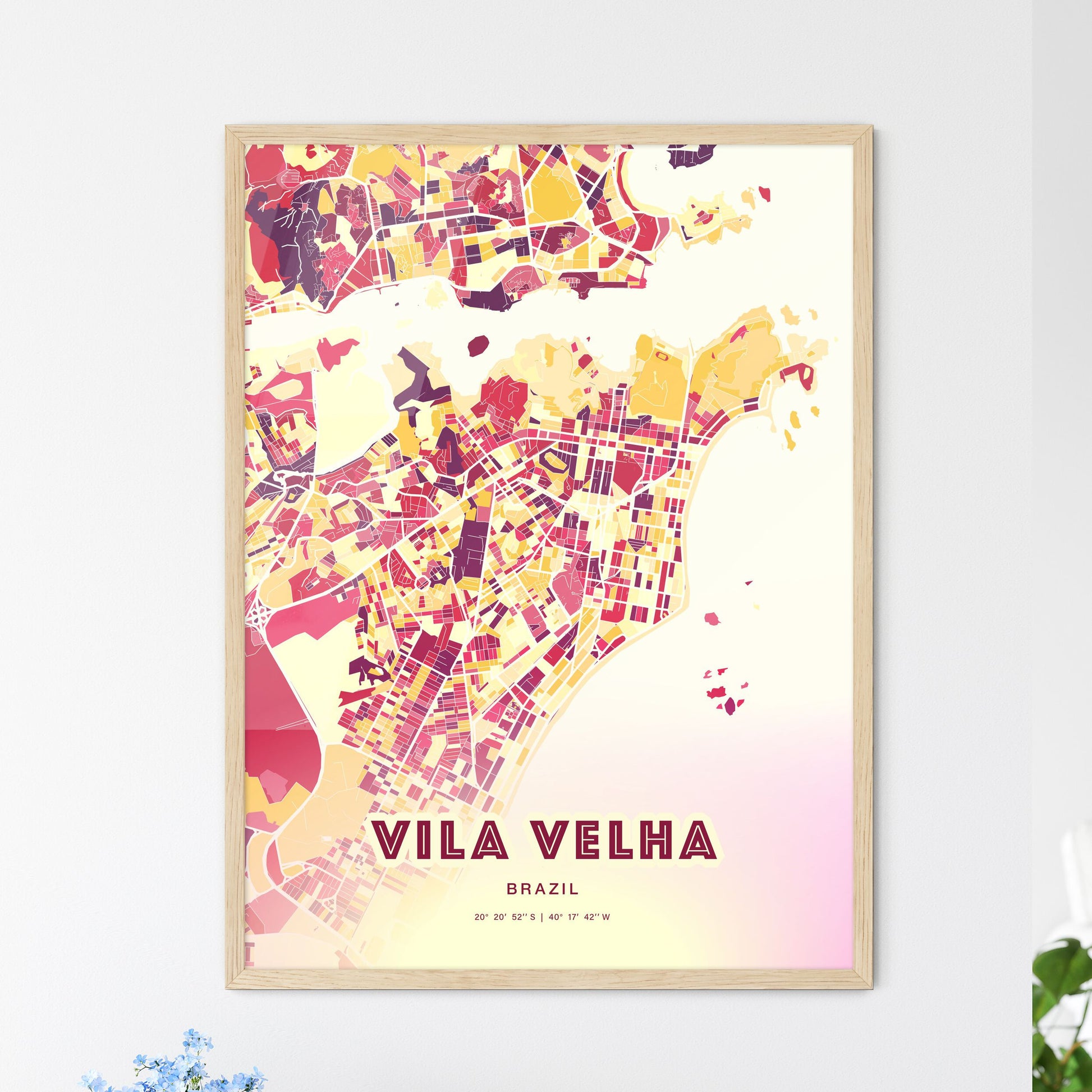 Colorful VILA VELHA BRAZIL Fine Art Map Hot Red