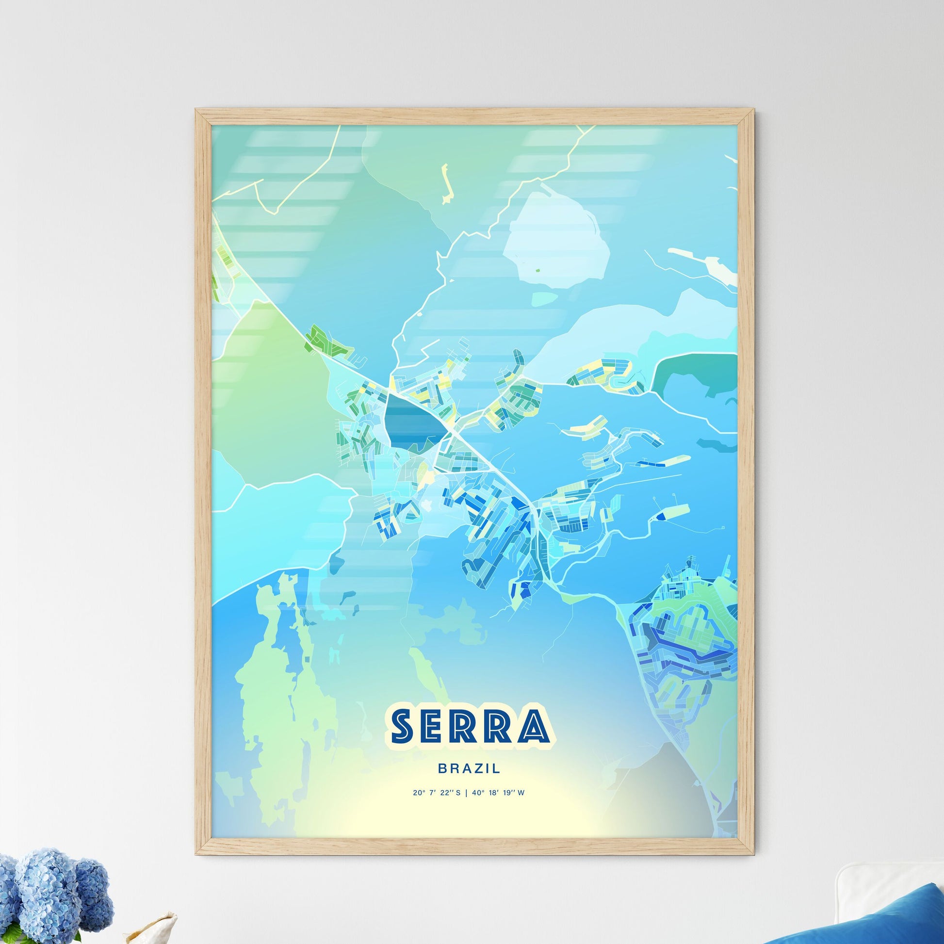 Colorful SERRA BRAZIL Fine Art Map Cool Blue