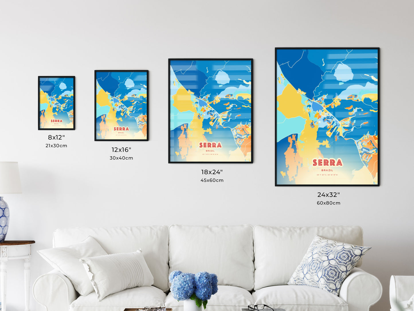 Colorful SERRA BRAZIL Fine Art Map Blue Orange