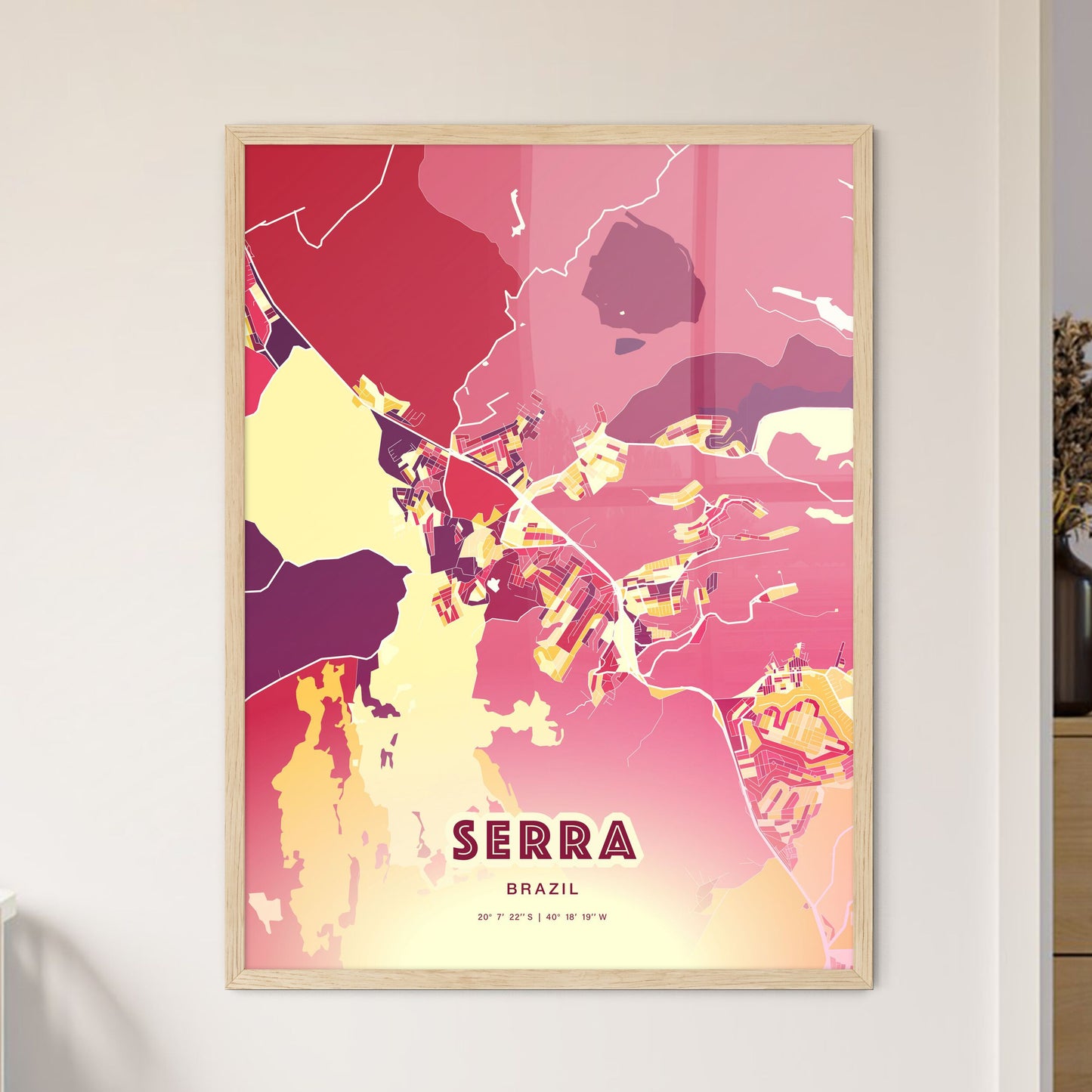 Colorful SERRA BRAZIL Fine Art Map Hot Red