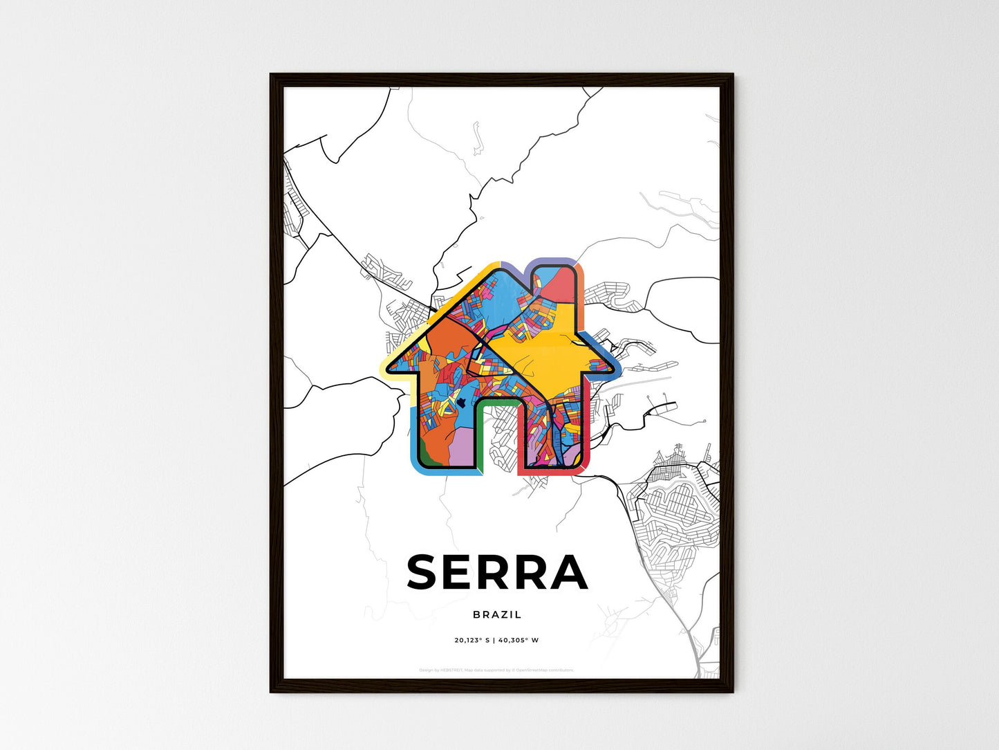SERRA BRAZIL minimal art map with a colorful icon. Style 3