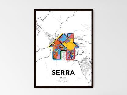 SERRA BRAZIL minimal art map with a colorful icon. Style 3