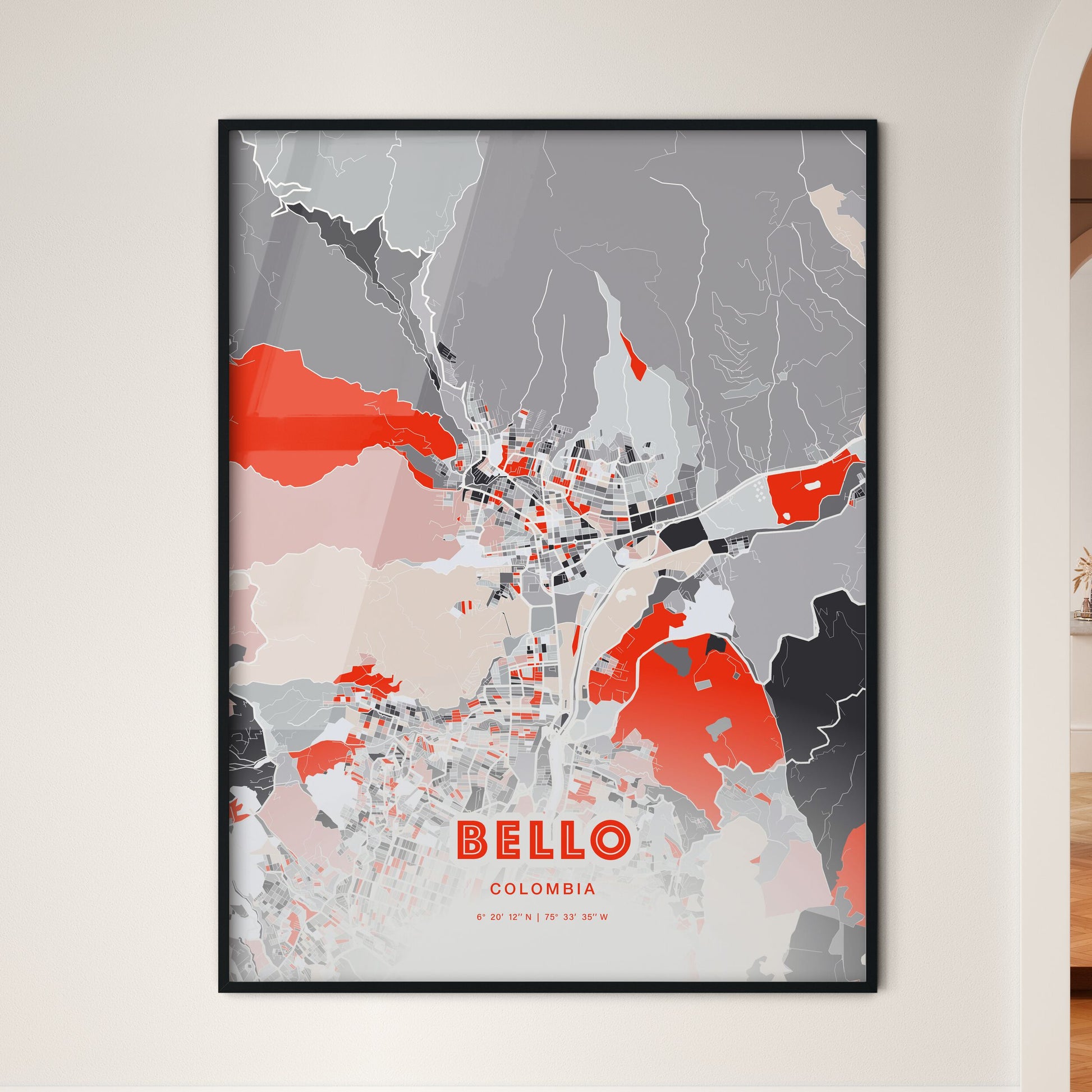 Colorful BELLO COLOMBIA Fine Art Map Modern