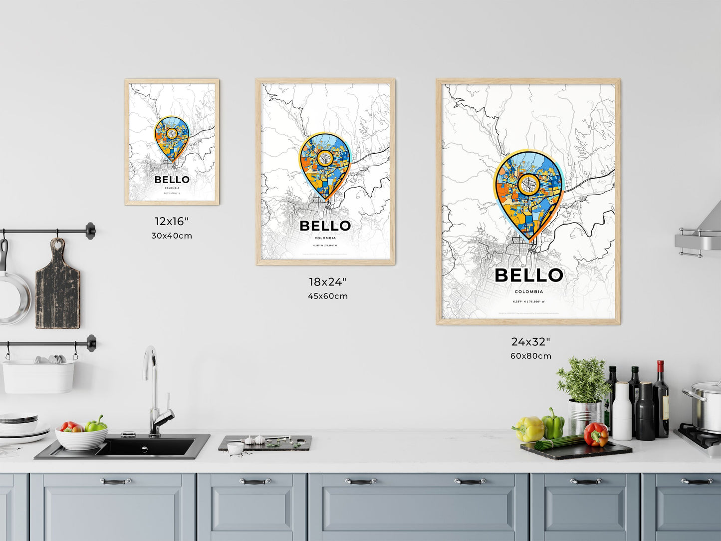 Bello Colombia art map size chart