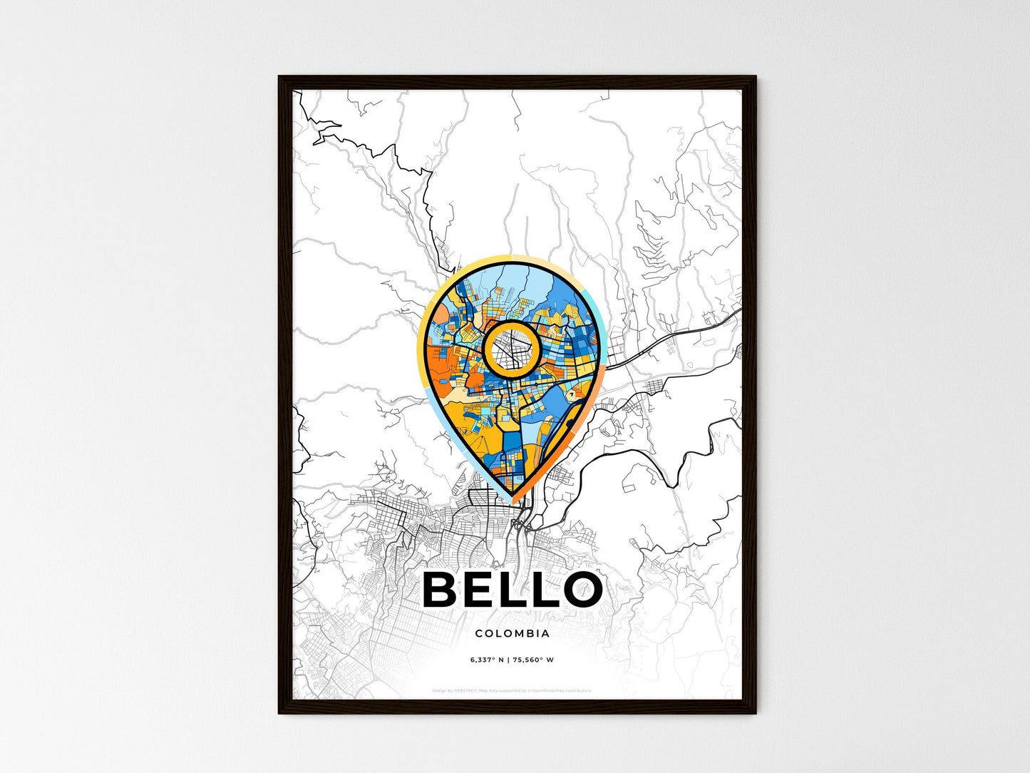 Bello Colombia wedding art map with pointer icon