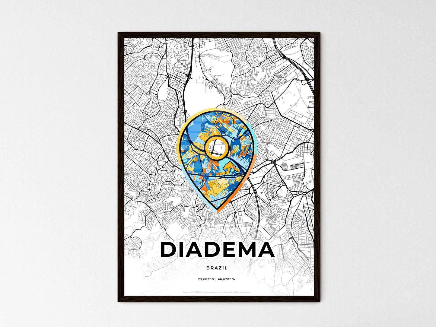 Diadema Brazil wedding art map with pointer icon