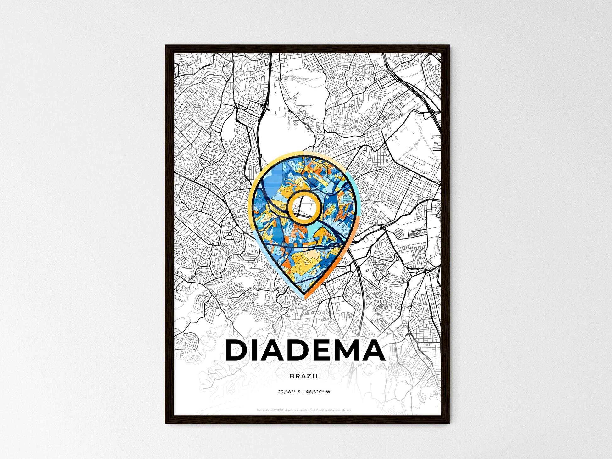 Diadema Brazil wedding art map with pointer icon
